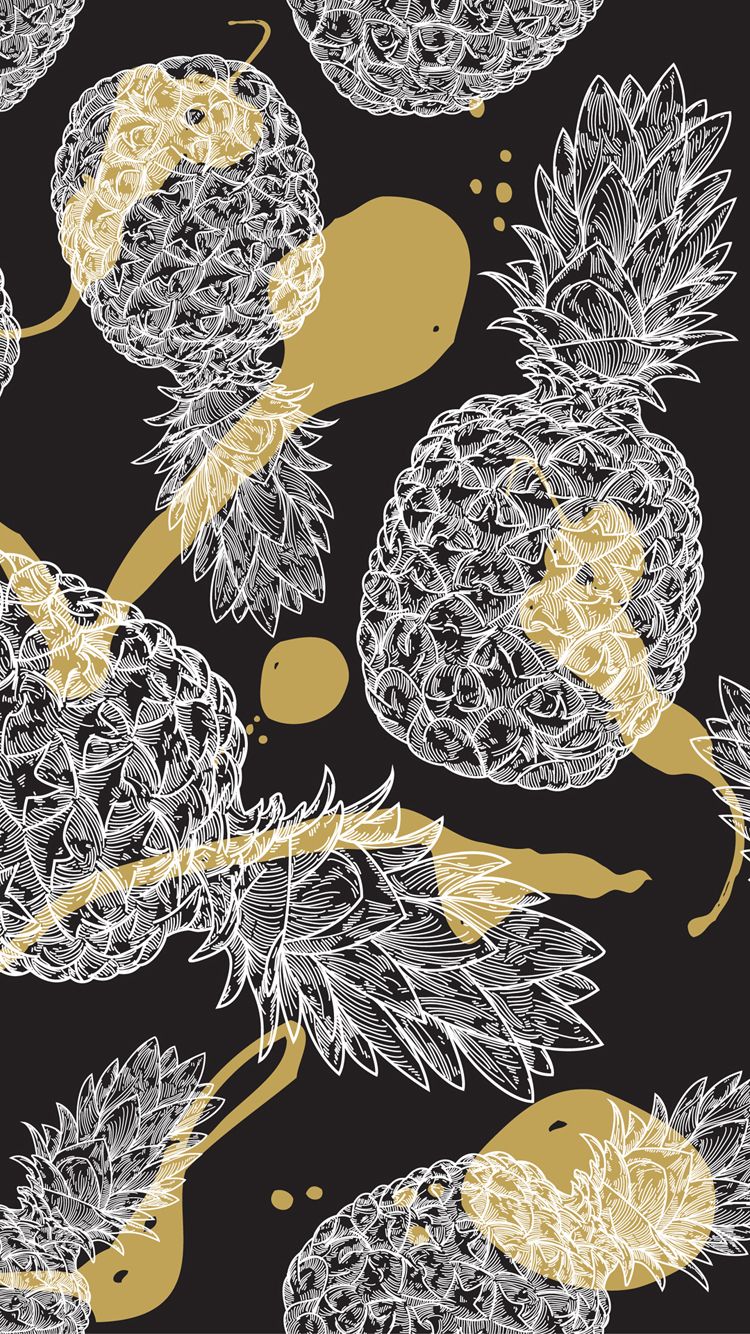 Ananas disegnati sfondo nero, 750x1334 Full HD Verticale, iPhone Plus