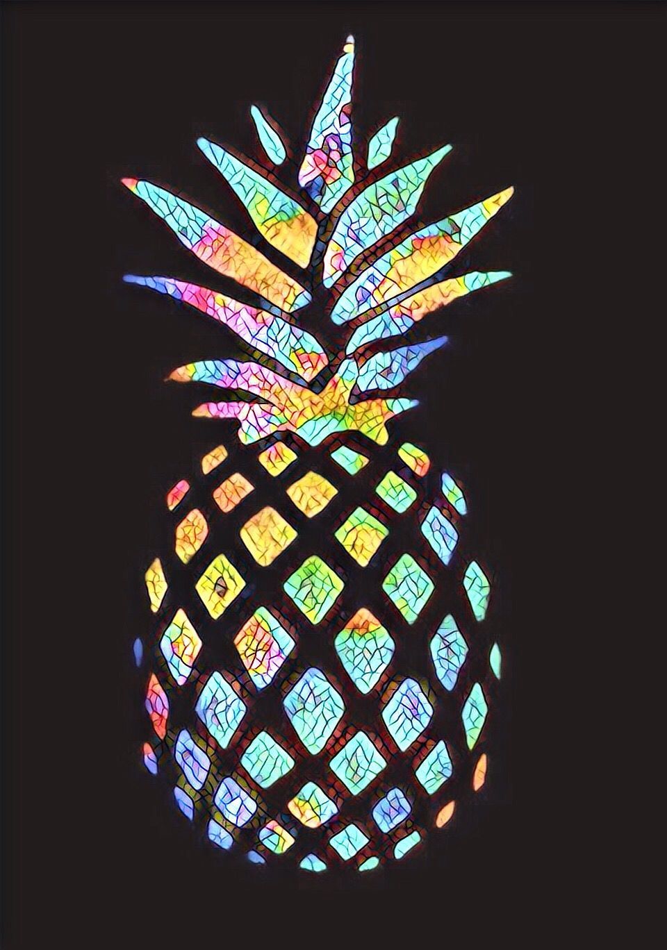 Ananas arcobaleno su nero, 960x1368 Full HD Verticale, iPhone