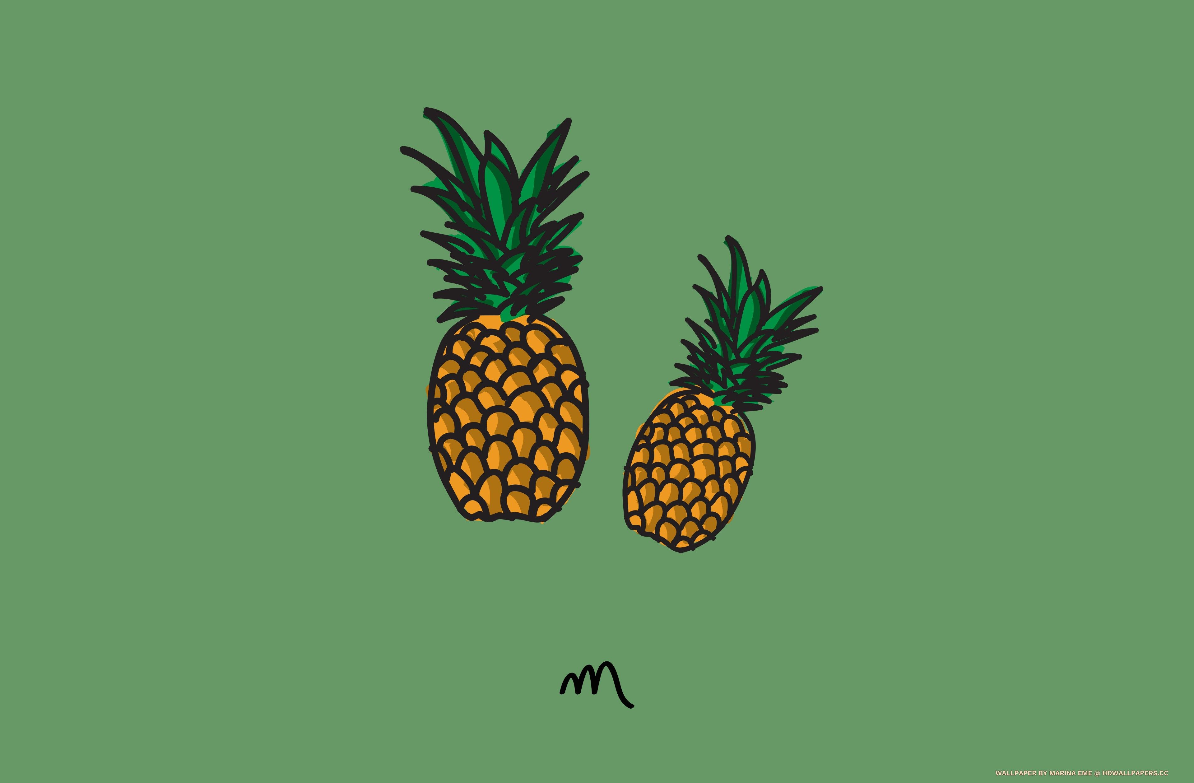 Due ananas illustrati sfondo verde, 3839x2517 2K+, Laptop