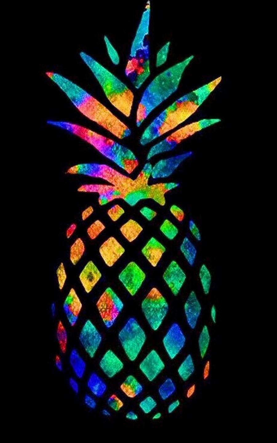Ananas colorato su sfondo nero, 900x1440 Verticale, Telefono