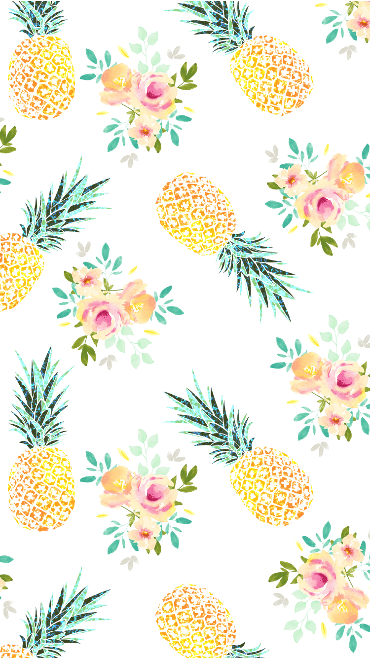 Ananas e fiori acquerello, sfondi Carini, 750x1334 Full HD Verticale, Smartphone