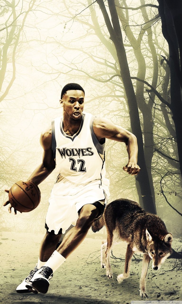 Giocatore basket Timberwolves con lupo, 768x1280 Verticale, Telefono