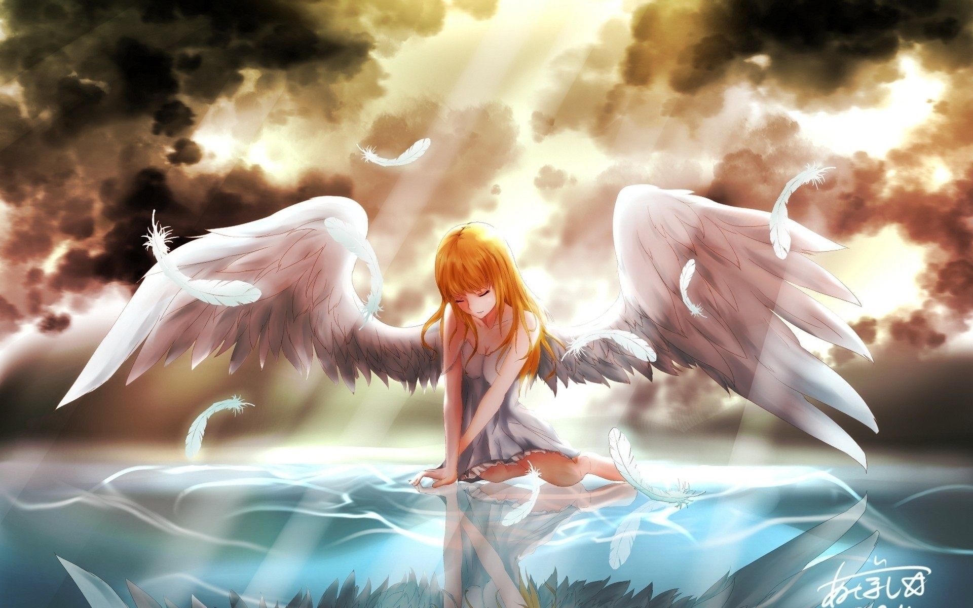 Angelo anime ali bianche acqua, 1920x1200 WUXGA, Desktop