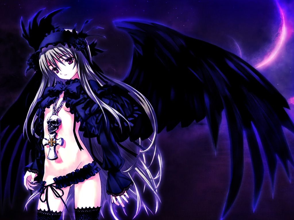 Angelo oscuro anime, ali nere, 1024x768 HD, Desktop