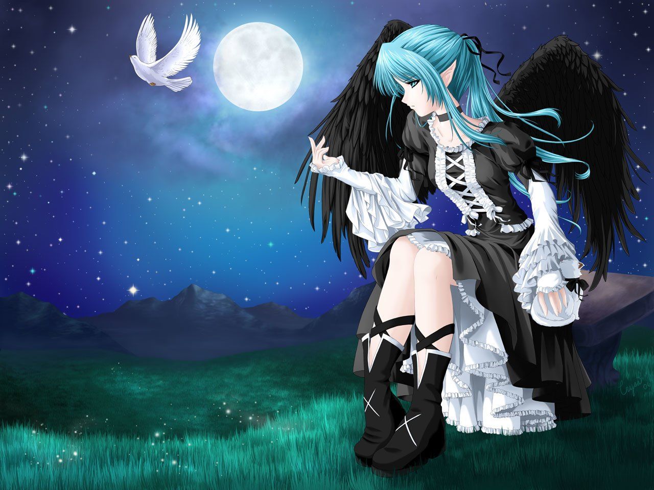 Angelo anime ali nere notte, 1280x960 720p, Laptop
