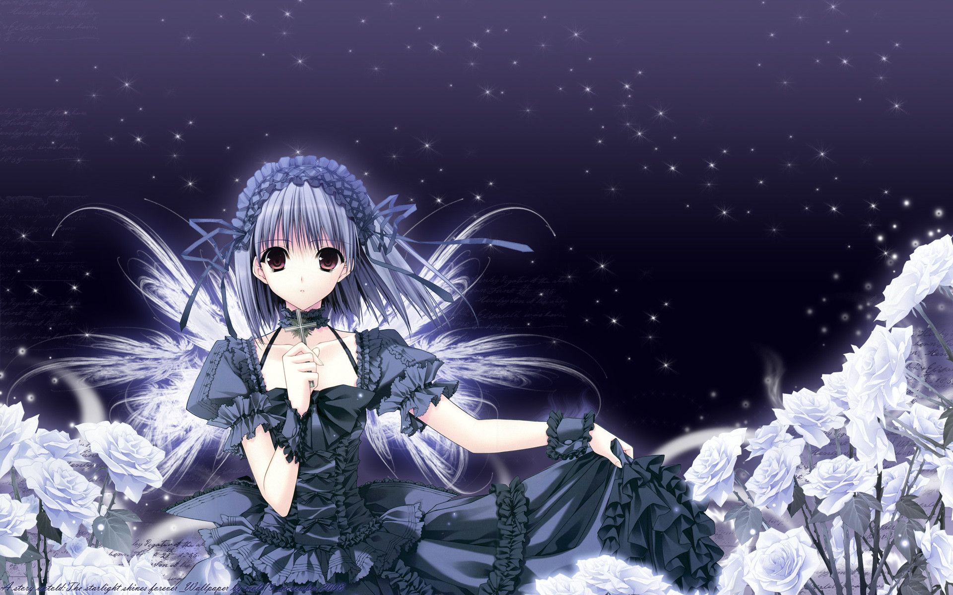 Angelo anime capelli blu tra rose, 1920x1200 Full HD+ WUXGA, PC Desktop