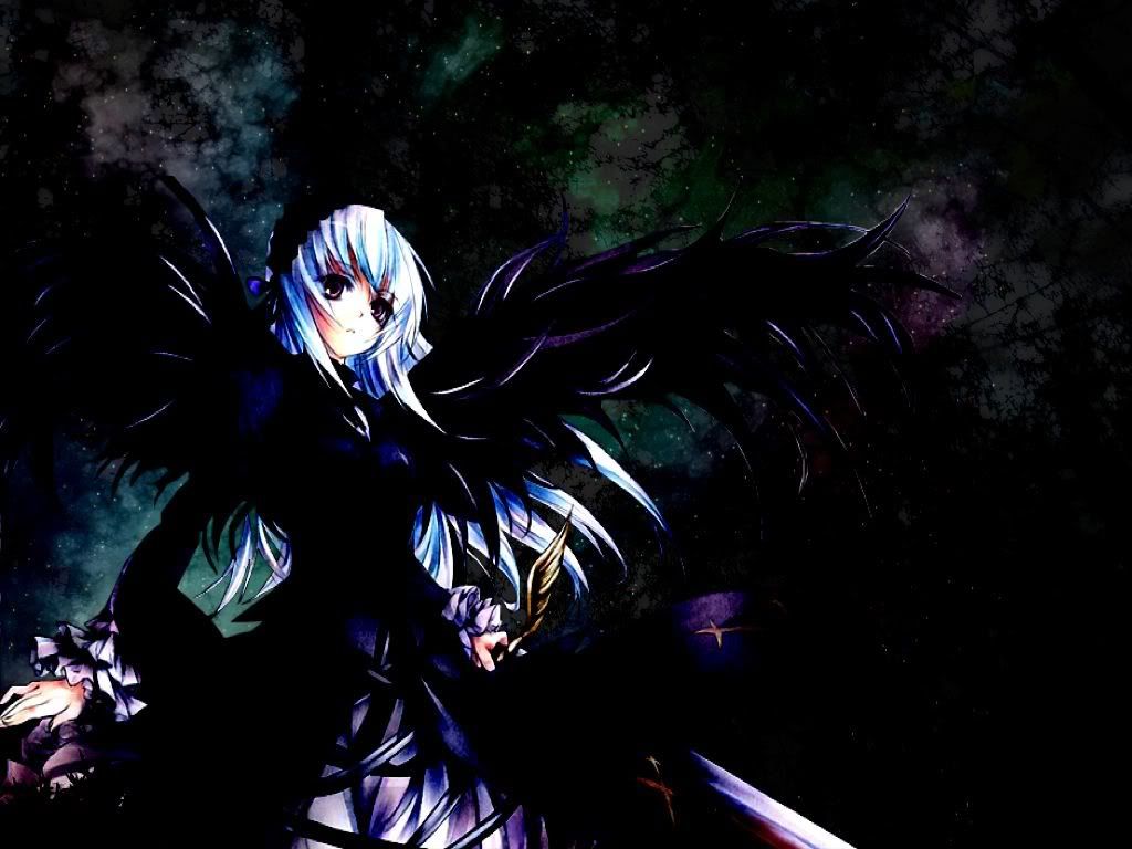 Angelo oscuro anime con ali nere, 1024x768 HD, Desktop