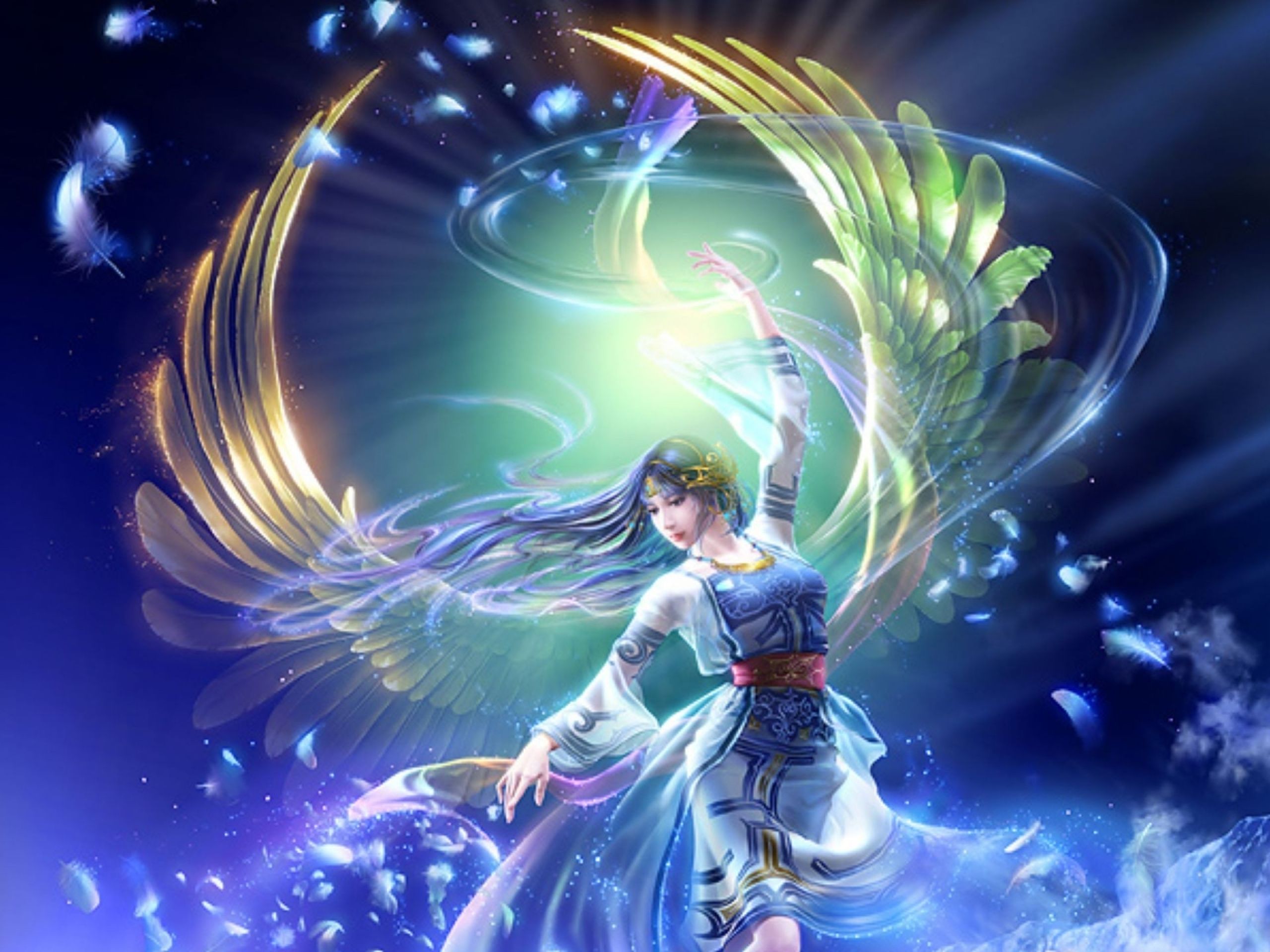 Angelo anime ali dorate luminose, 2560x1920 2K+, Desktop