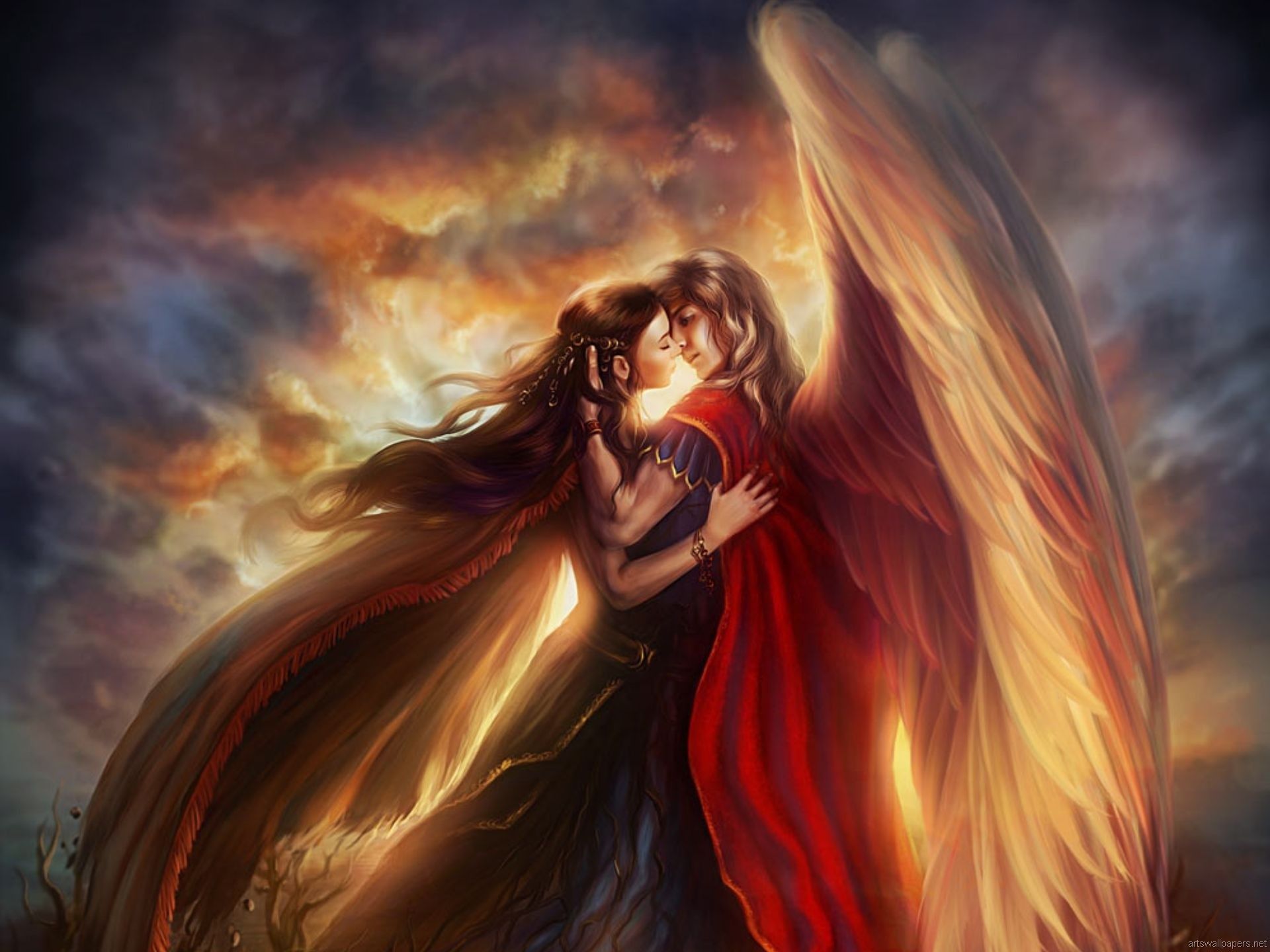 donna ali scure montagne fantasy, 1280x960 720p, Laptop
