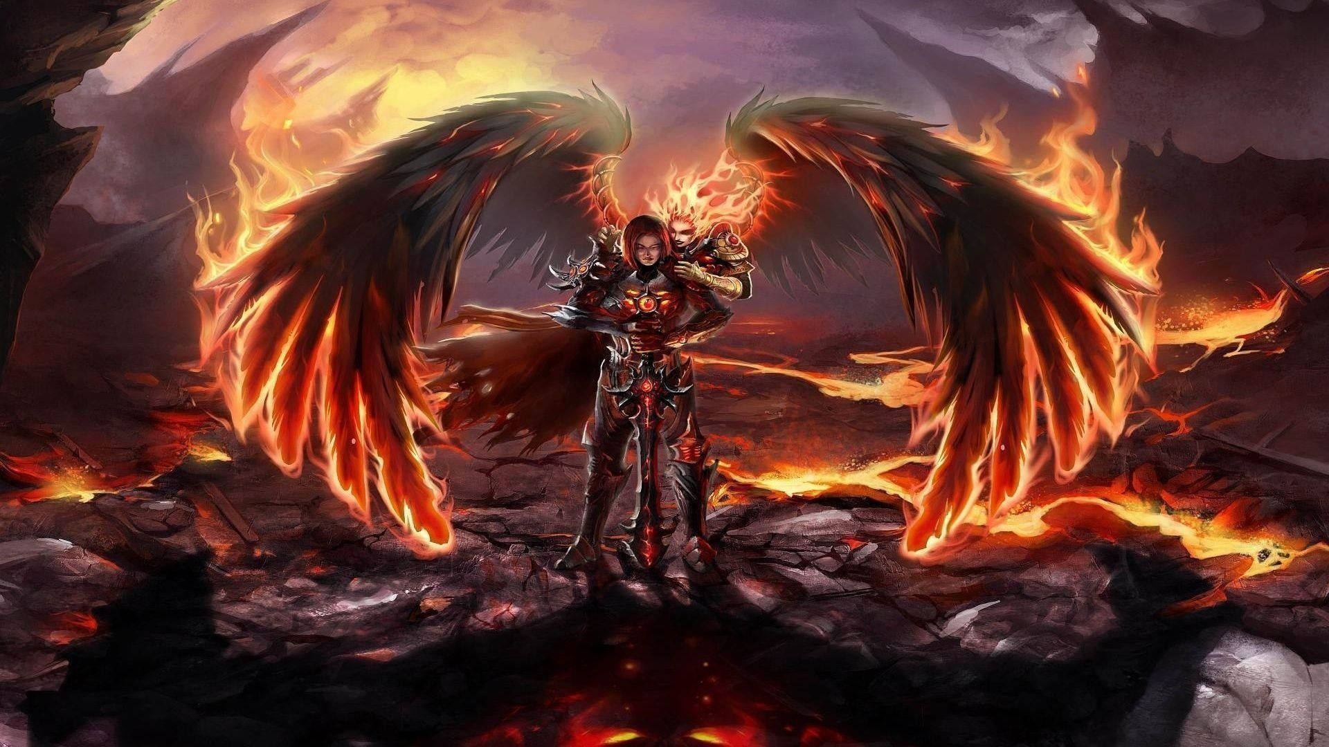 Angelo caduto ali di fuoco, 1920x1080 1080p, Desktop