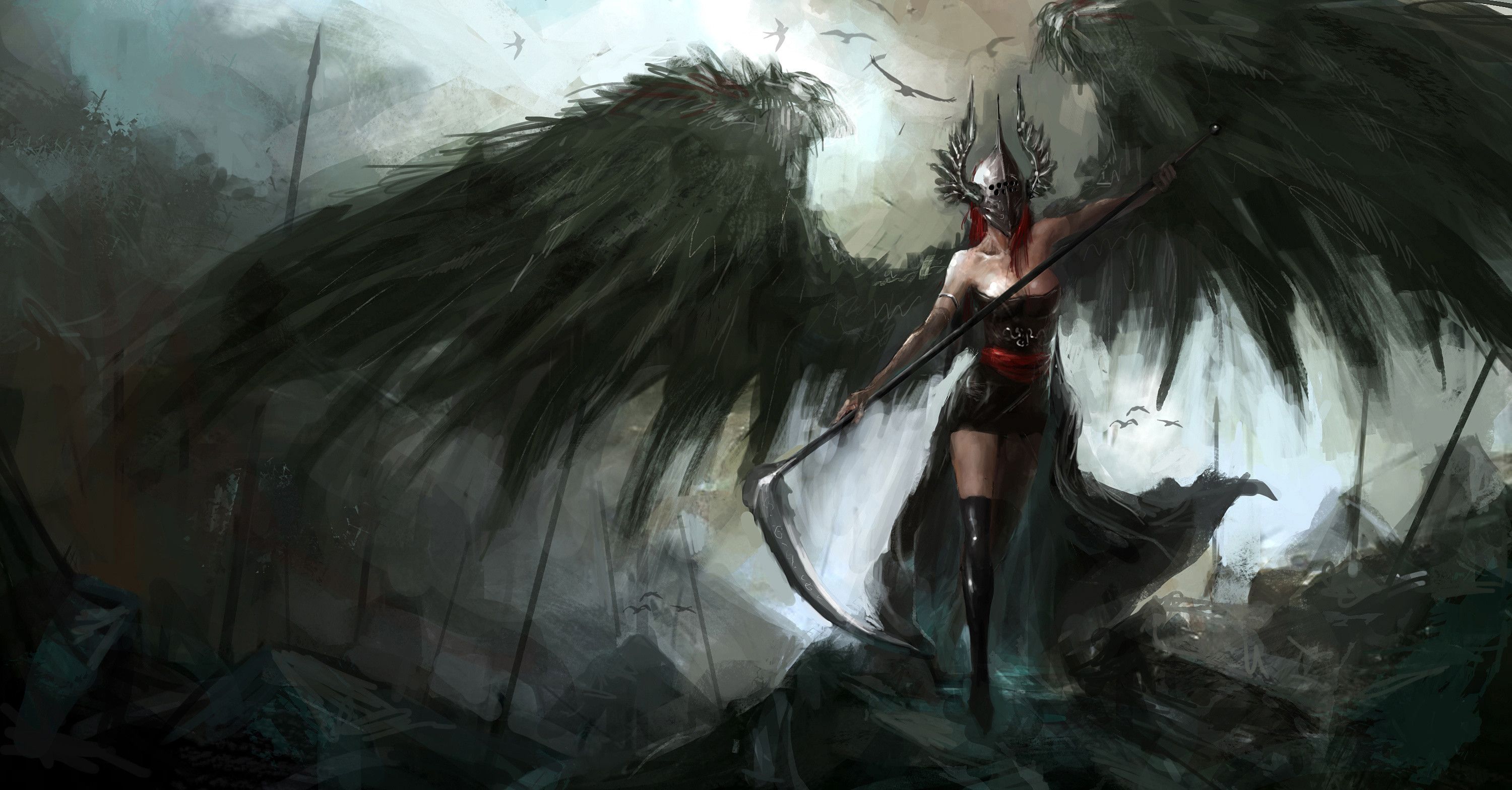 Angelo caduto ali nere, 3000x1568 QHD, Monitor Gaming