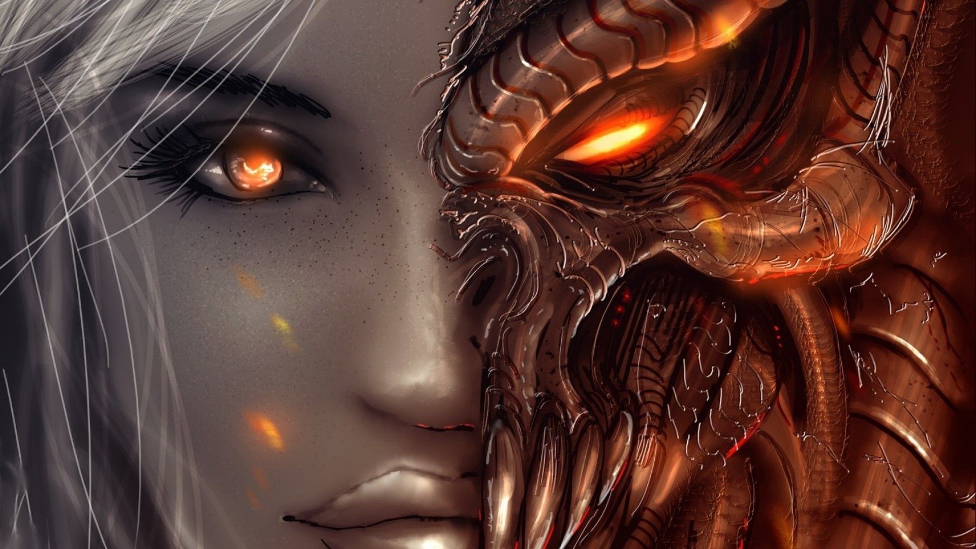 Volto donna e demone diviso, 1920x1080 Full HD 1080p, Desktop