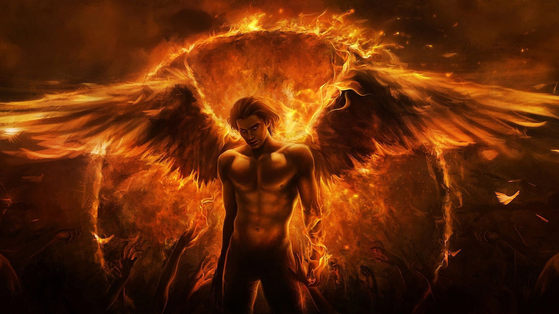 Angelo caduto ali di fuoco, 1920x1080 Full HD, Desktop