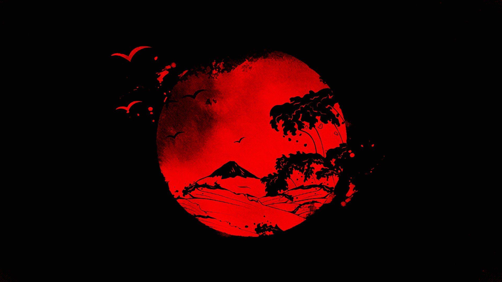Sole rosso paesaggio giapponese, 1920x1080 Full HD 1080p, Desktop