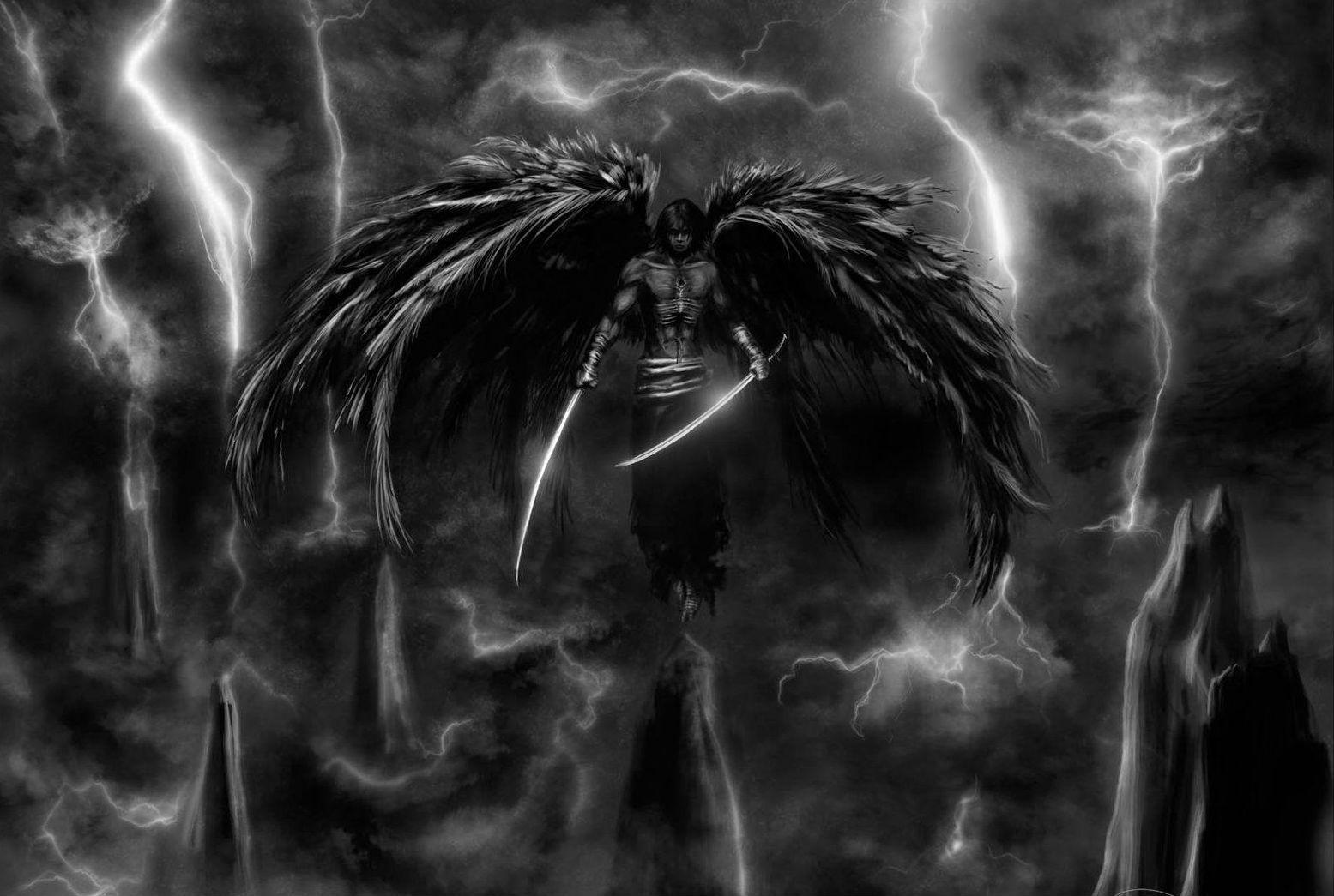 Angelo caduto con spada, bianco e nero, 1555x1045 HD, Desktop