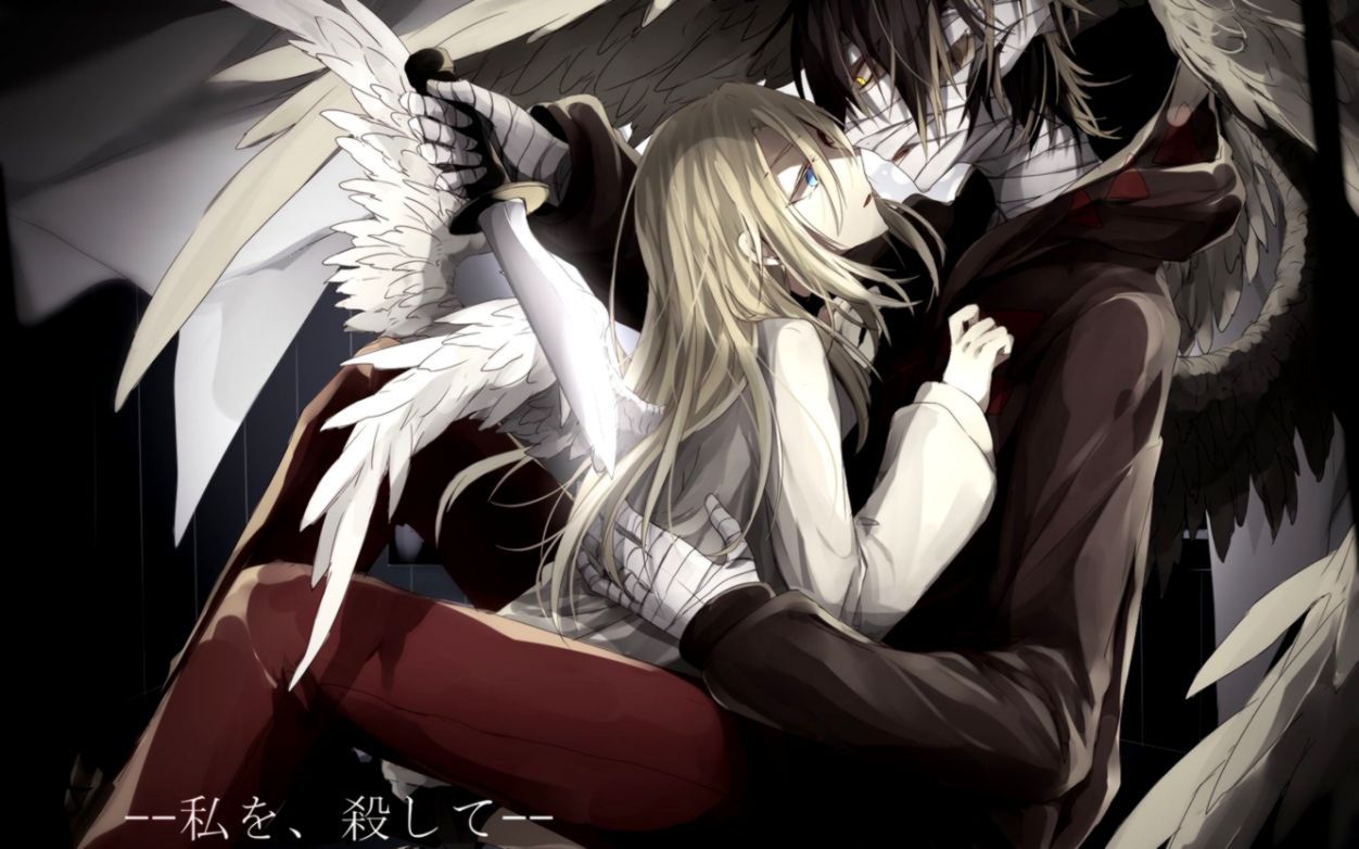 Angelo abbraccia ragazza anime, 1252x782 HD, Lenovo Legion