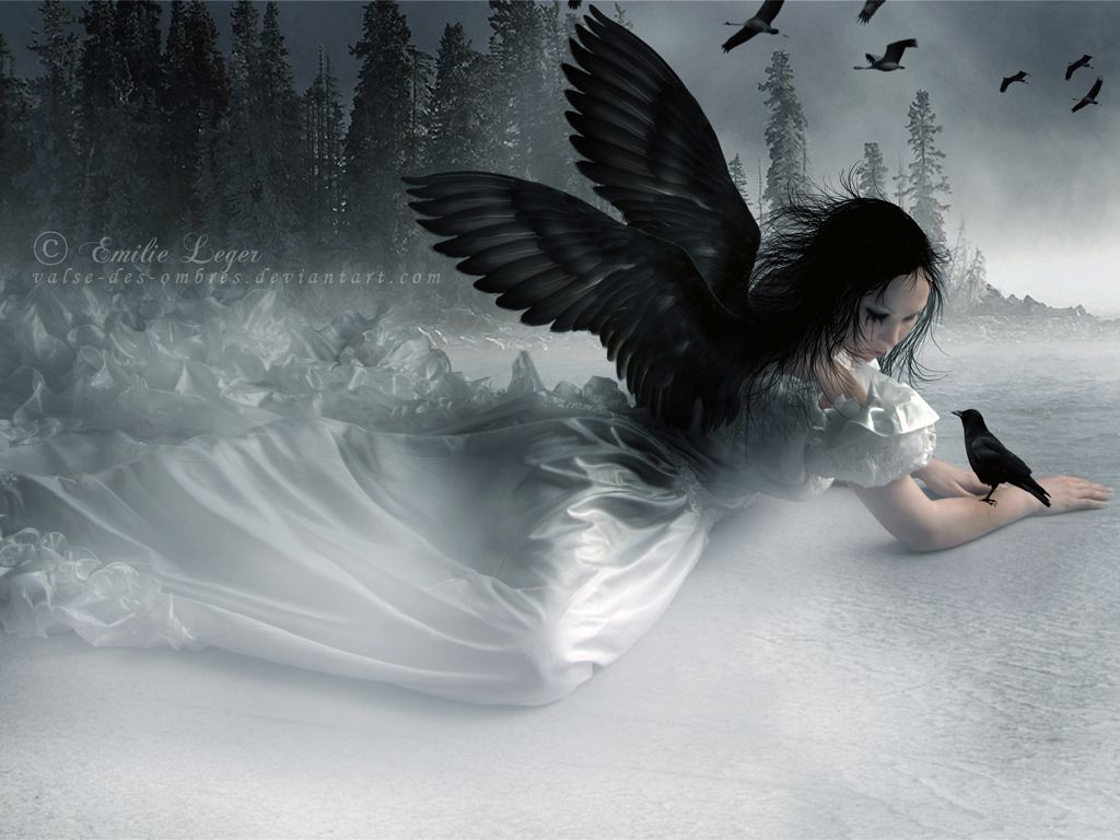 Angelo gotico ali nere neve, 1024x768 HD, PC