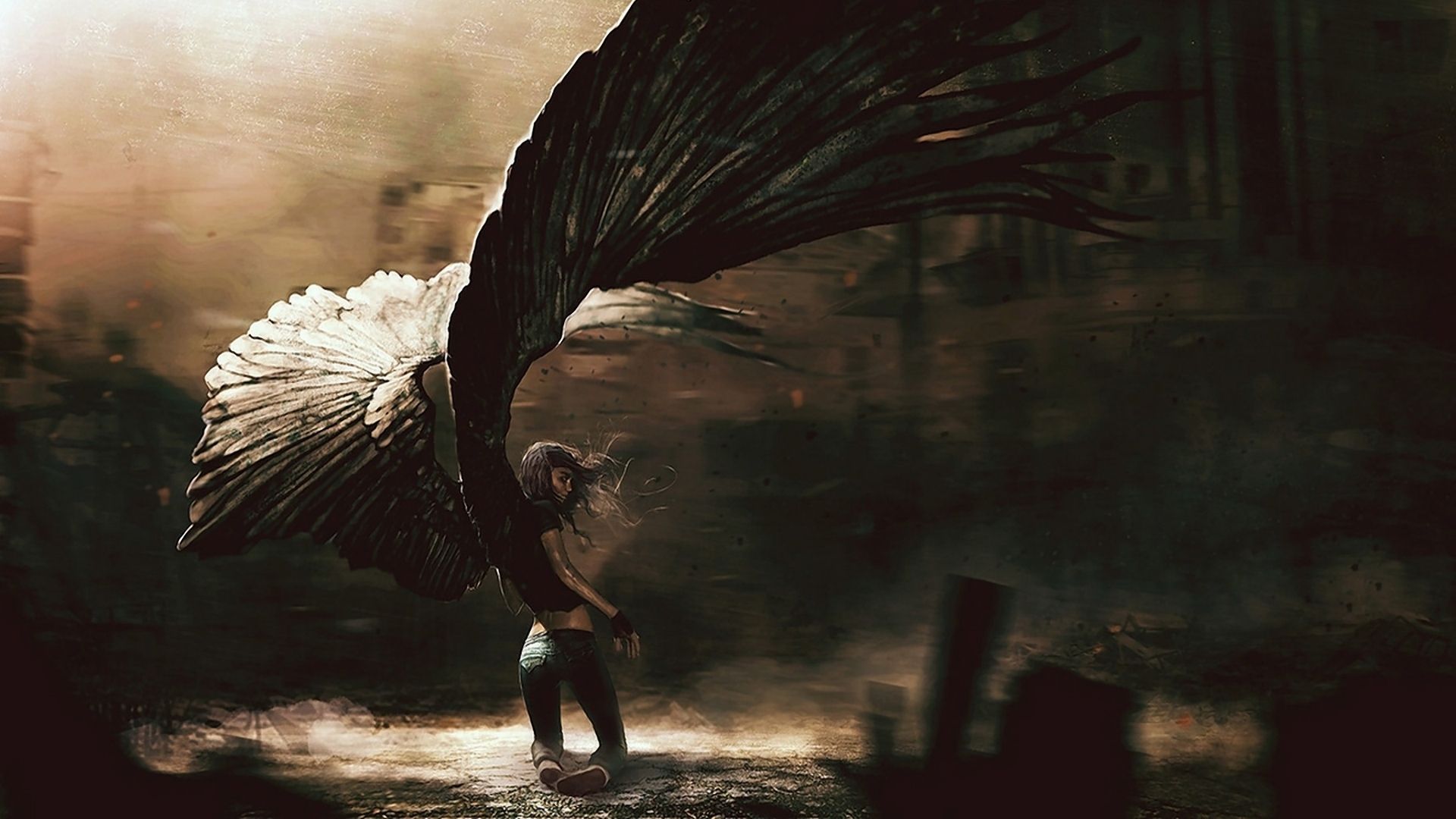 Angelo alato scuro cimitero, 1920x1080 Full HD 1080p, Laptop
