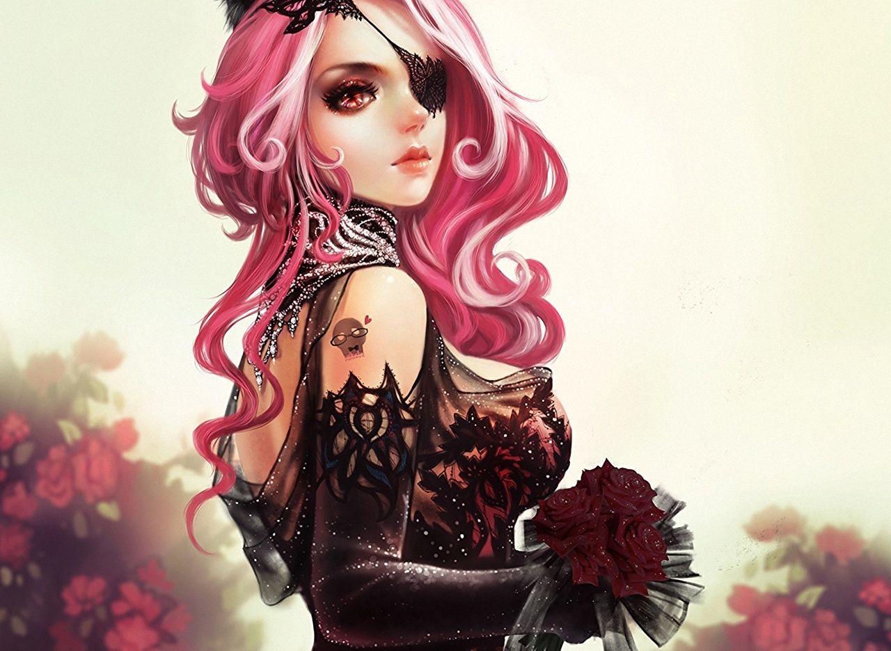 Ragazza gotica capelli rosa, 1280x935 720p, Laptop