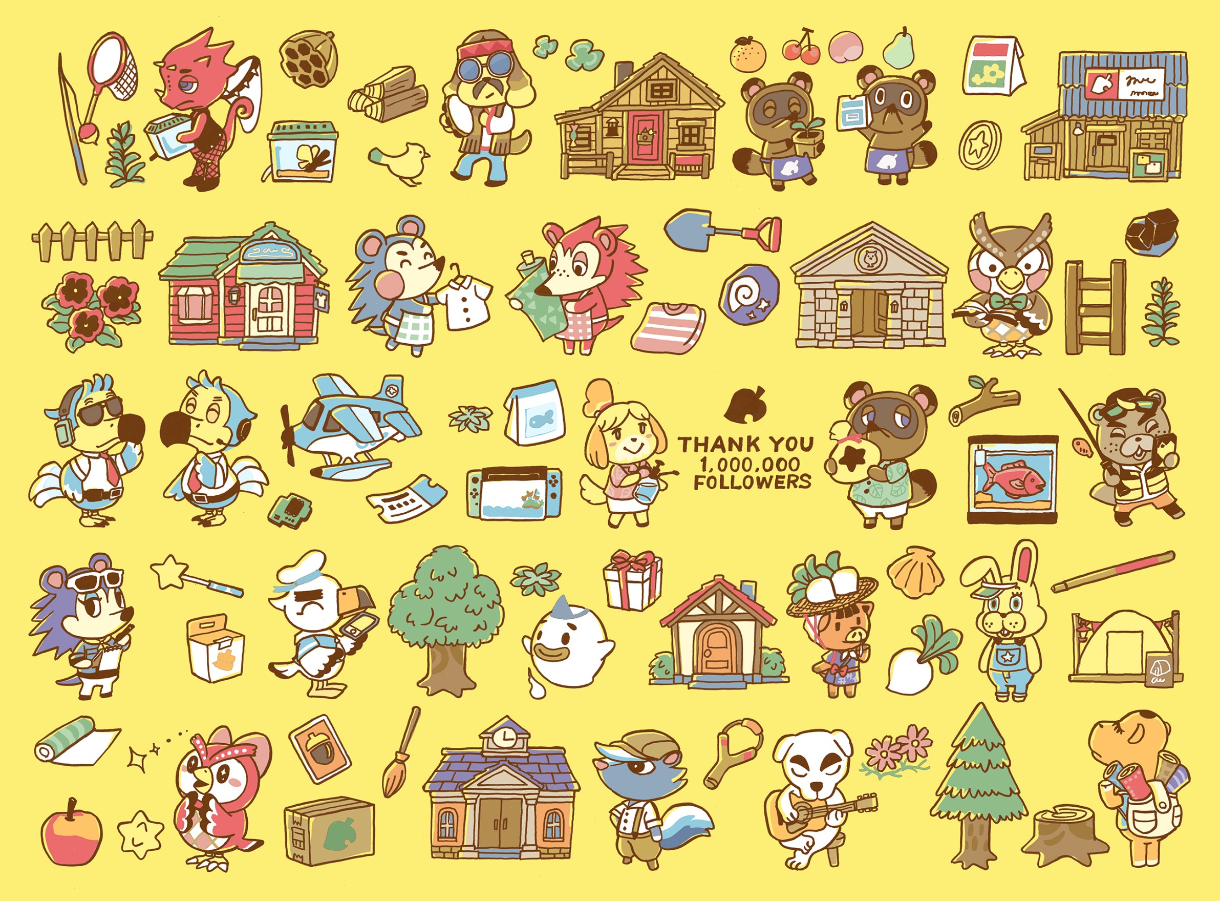 Personaggi Animal Crossing sfondo giallo, 2383x1759 2K, Laptop