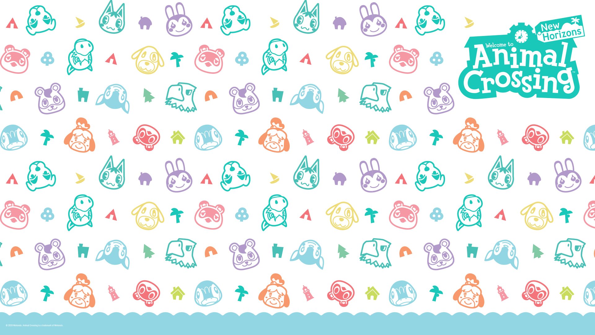 Animal Crossing personaggi pattern turchese, 1920x1080 Full HD 1080p, Laptop