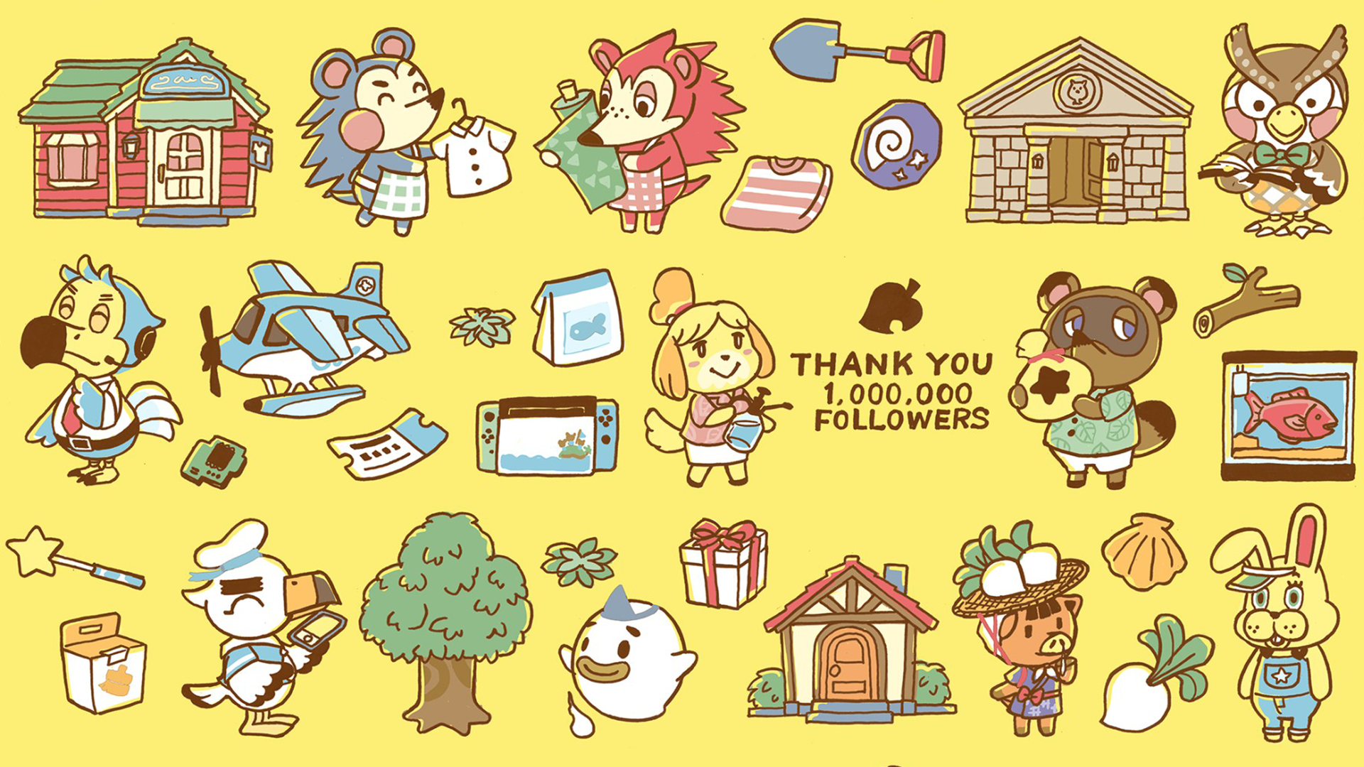 Personaggi Animal Crossing sfondo giallo, 1920x1080 1080p, PC Desktop
