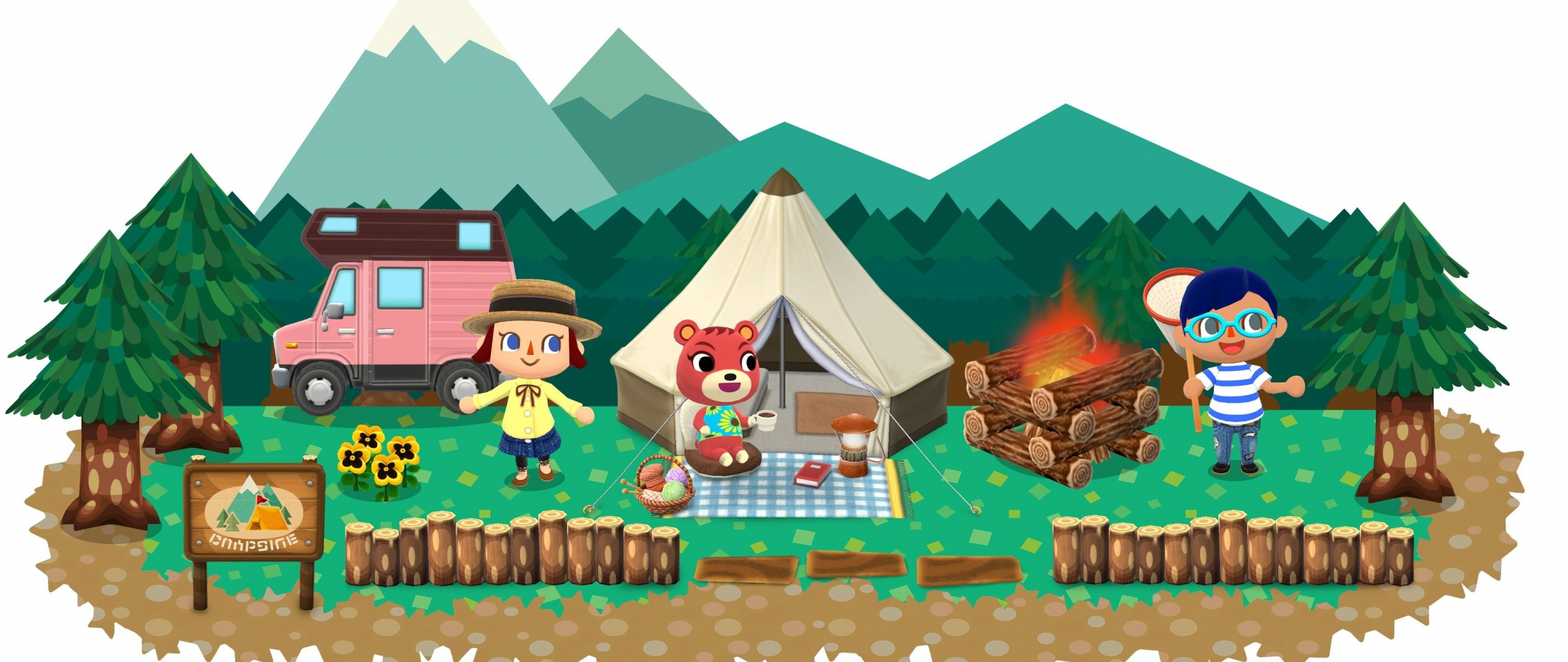 Animal Crossing Pocket Camp campeggio, 2560x1080 Panoramico, Dual Screen