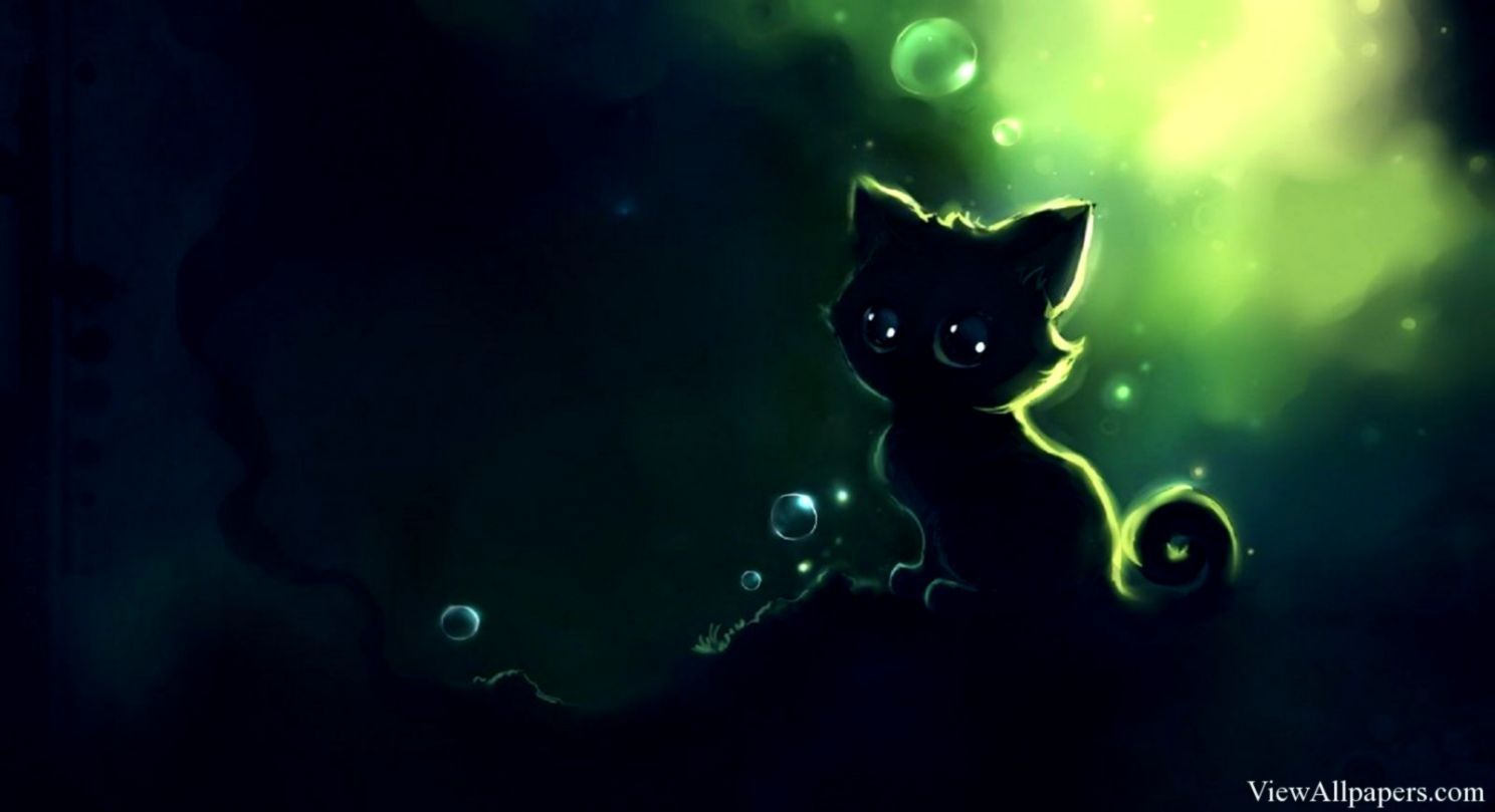 Gattino nero silhouette verde, 1488x809 HD, Desktop