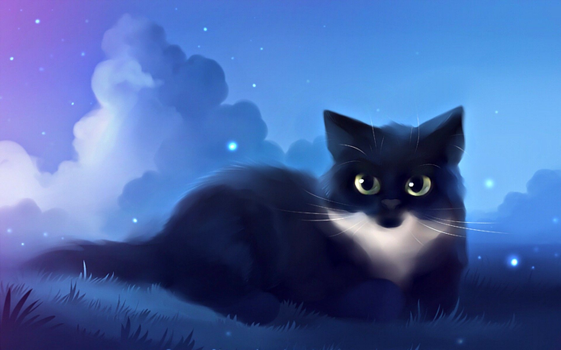 Gatto nero anime notturno, 1920x1200 WUXGA, PC Desktop