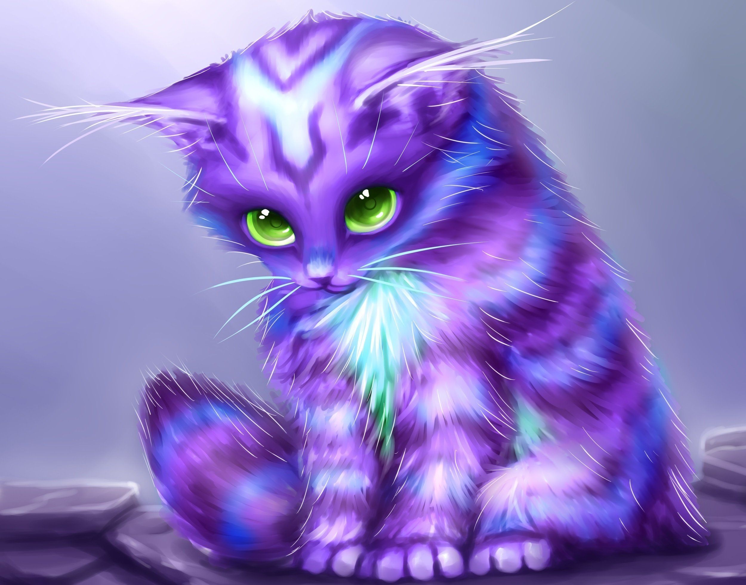 Gattino viola fantasy occhi verdi, 2500x1962 2K, Desktop