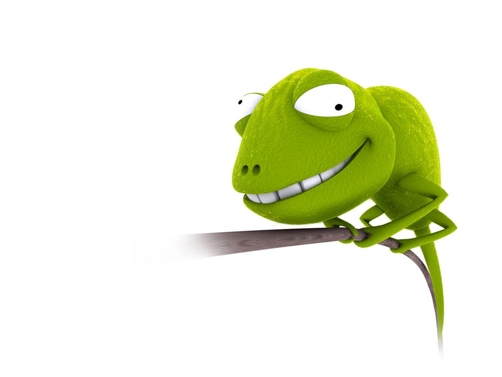 Camaleonte verde cartoon su ramo, 1024x768 HD, Laptop