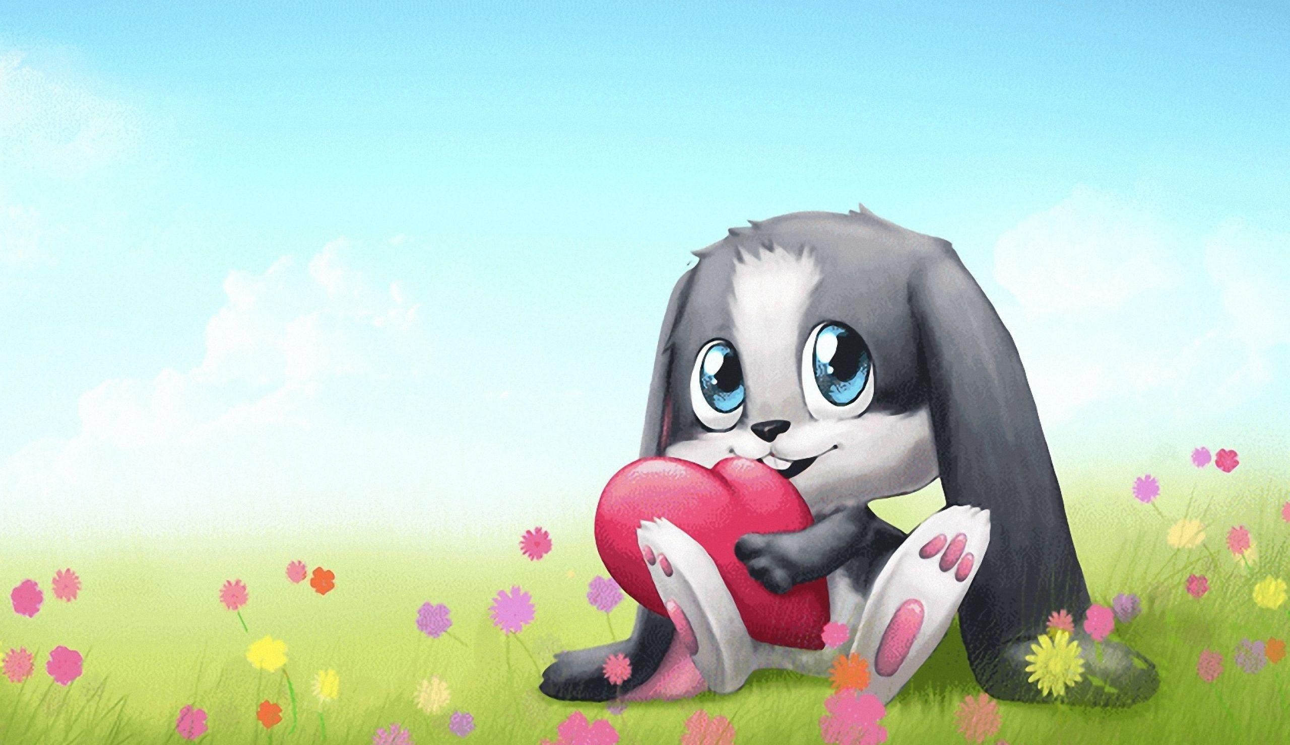 Coniglietto cartone con cuore, 2560x1480 2K, Desktop