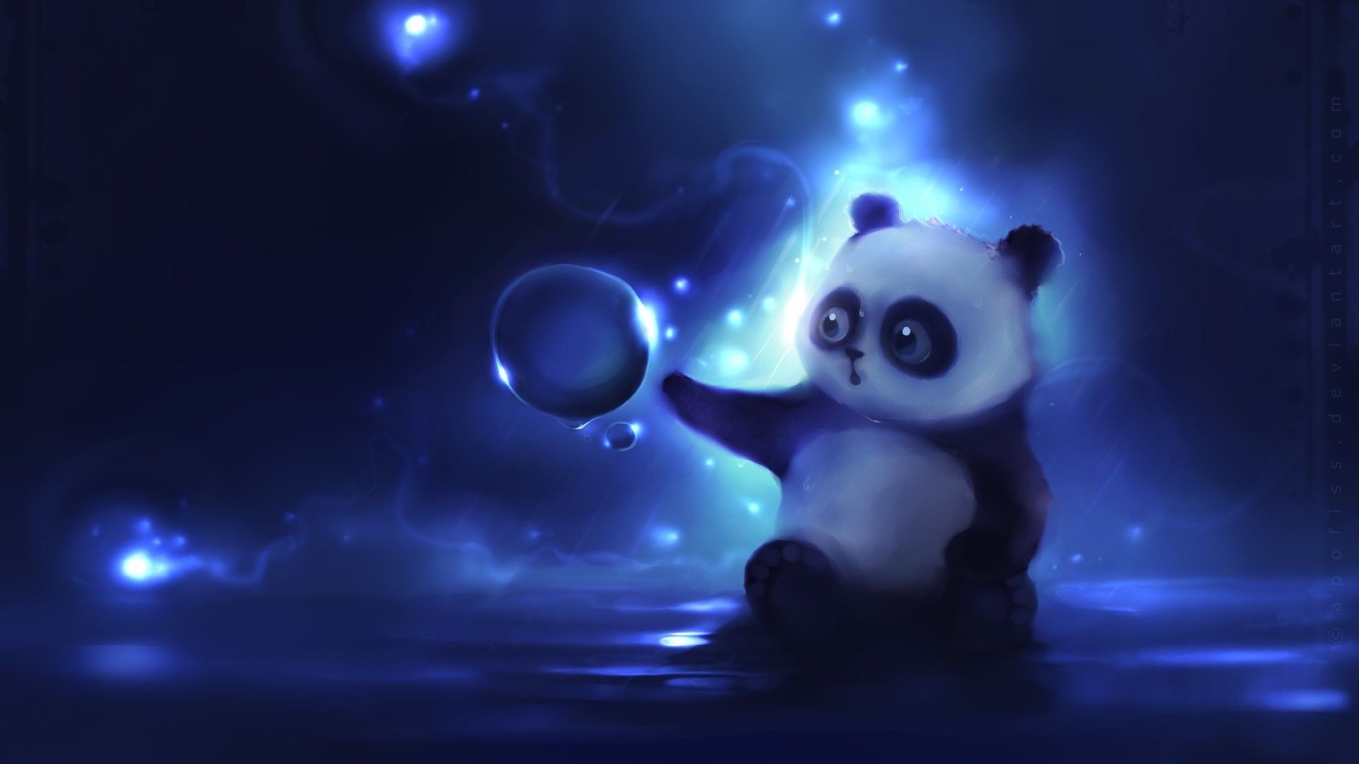 Panda cartone sfondo blu, 1920x1080 1080p, Laptop