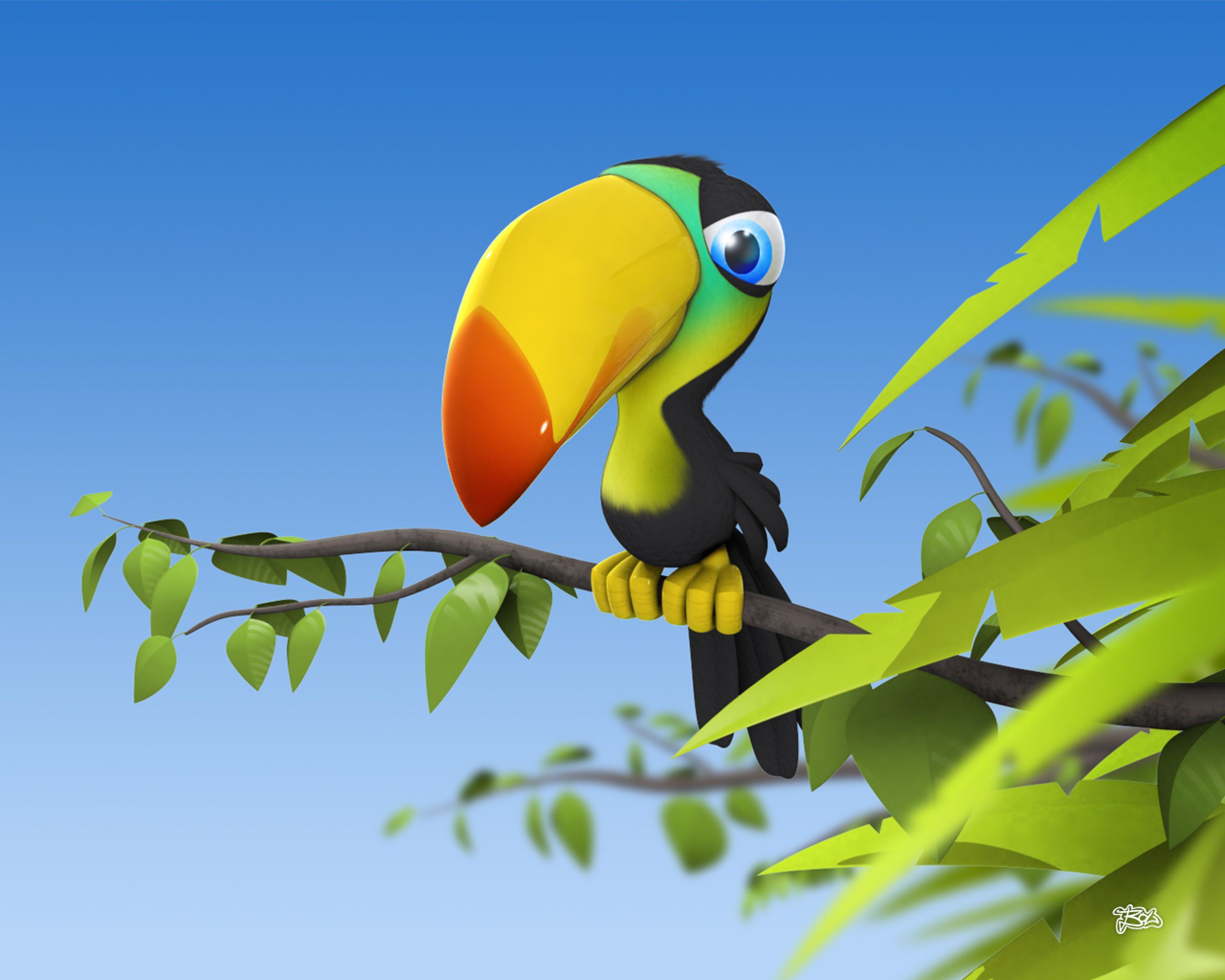 Tucano cartoon su ramo, 2560x2048 2K, Laptop