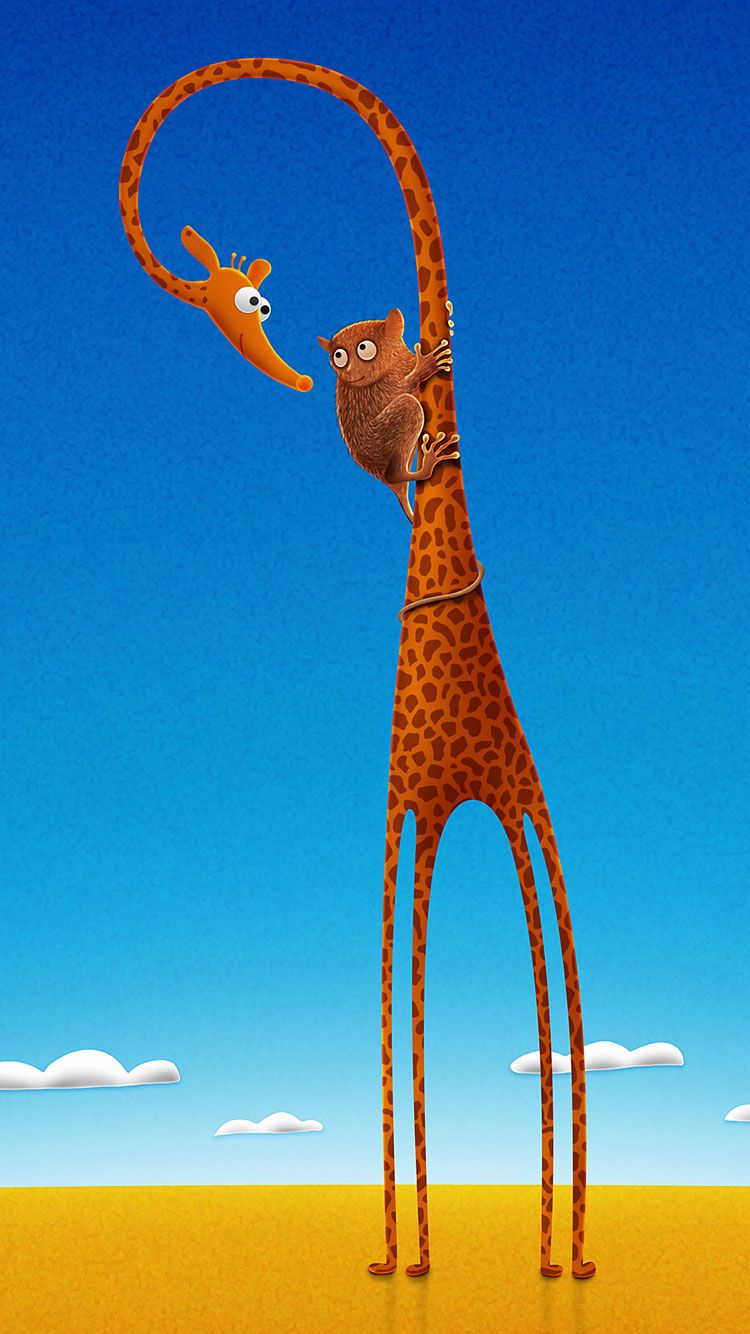 Giraffa cartone con scimmietta, 750x1334 Verticale, Mobile
