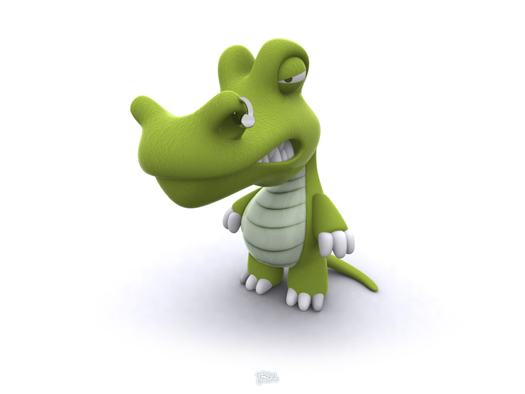 Coccodrillo verde 3D divertente, 1024x768 HD, PC Desktop