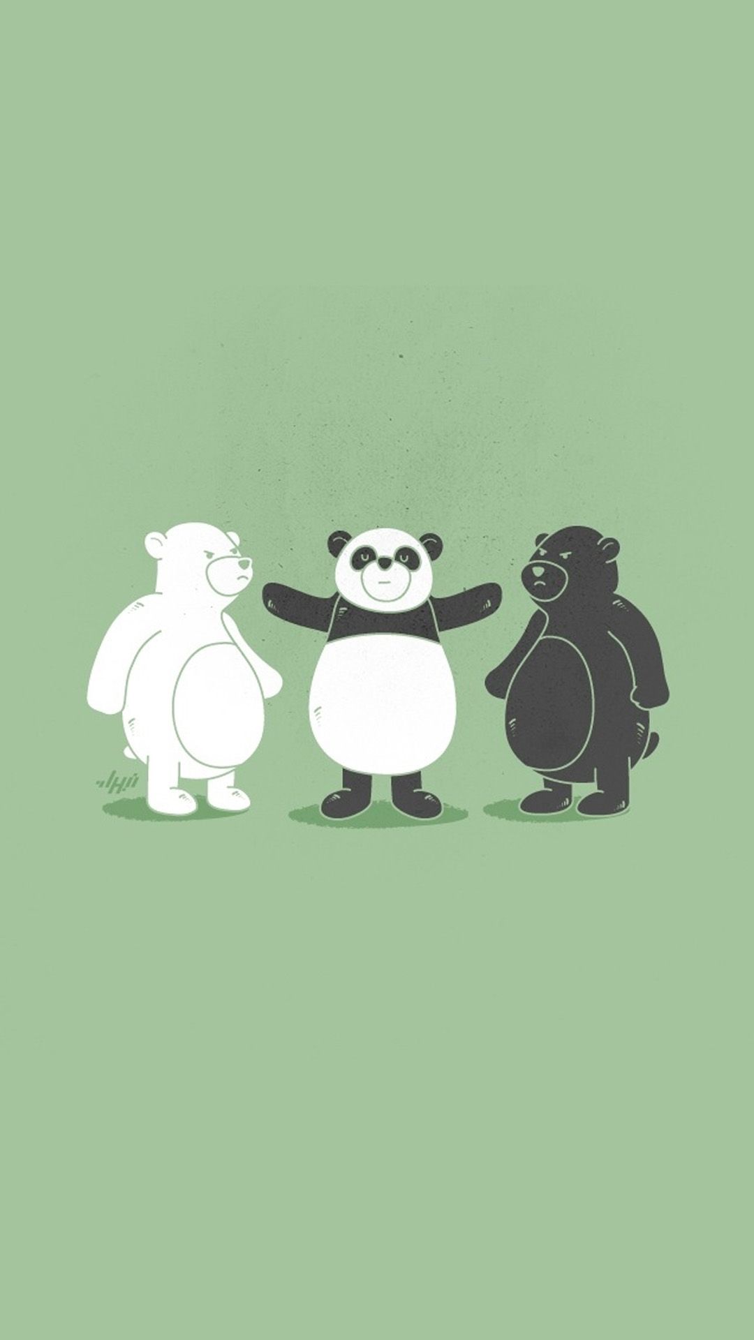 Tre orsi cartoon sfondo verde, 1080x1920 Verticale, Mobile
