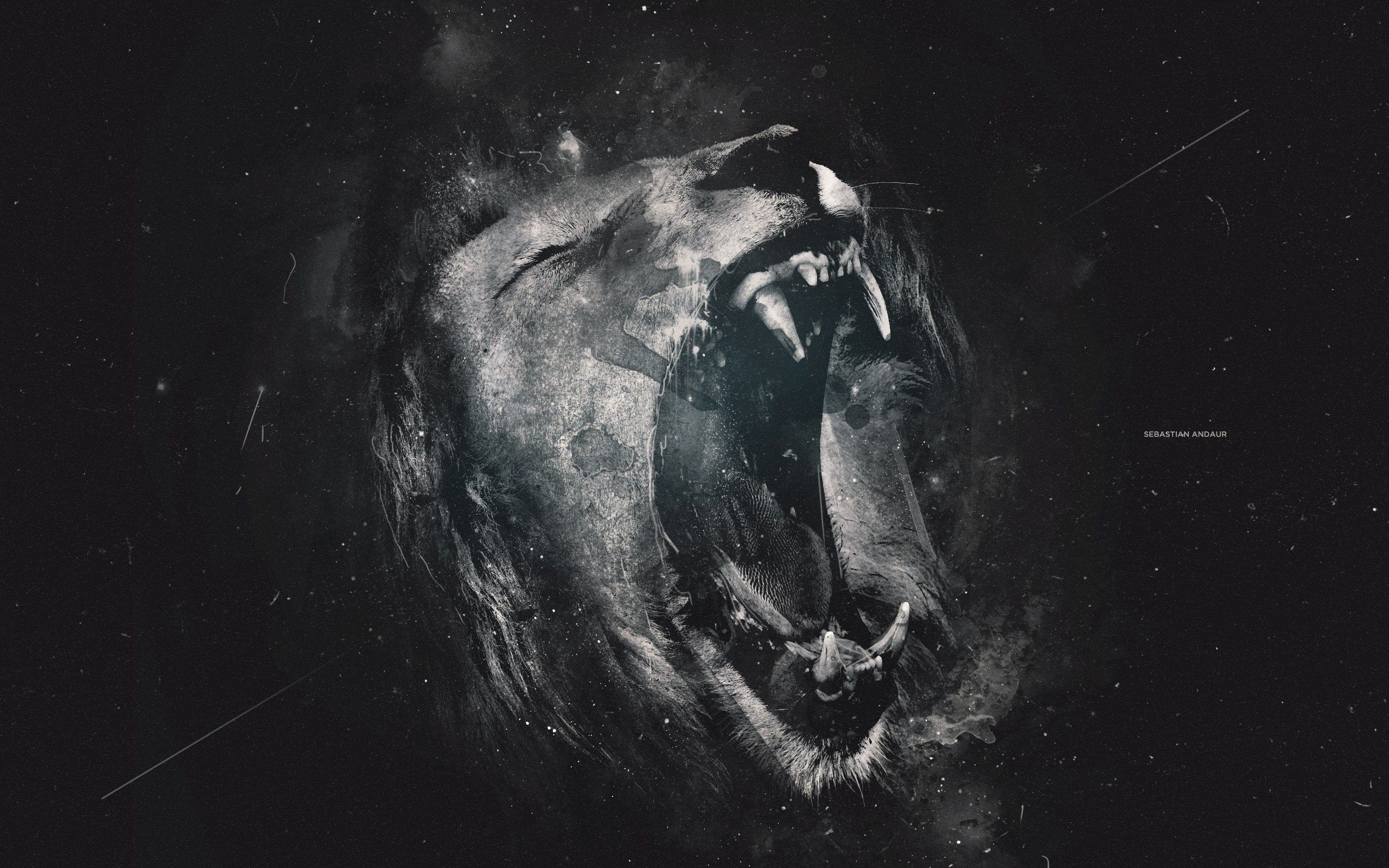 Leone ruggente scuro artistico, 2560x1600 2K+, Desktop
