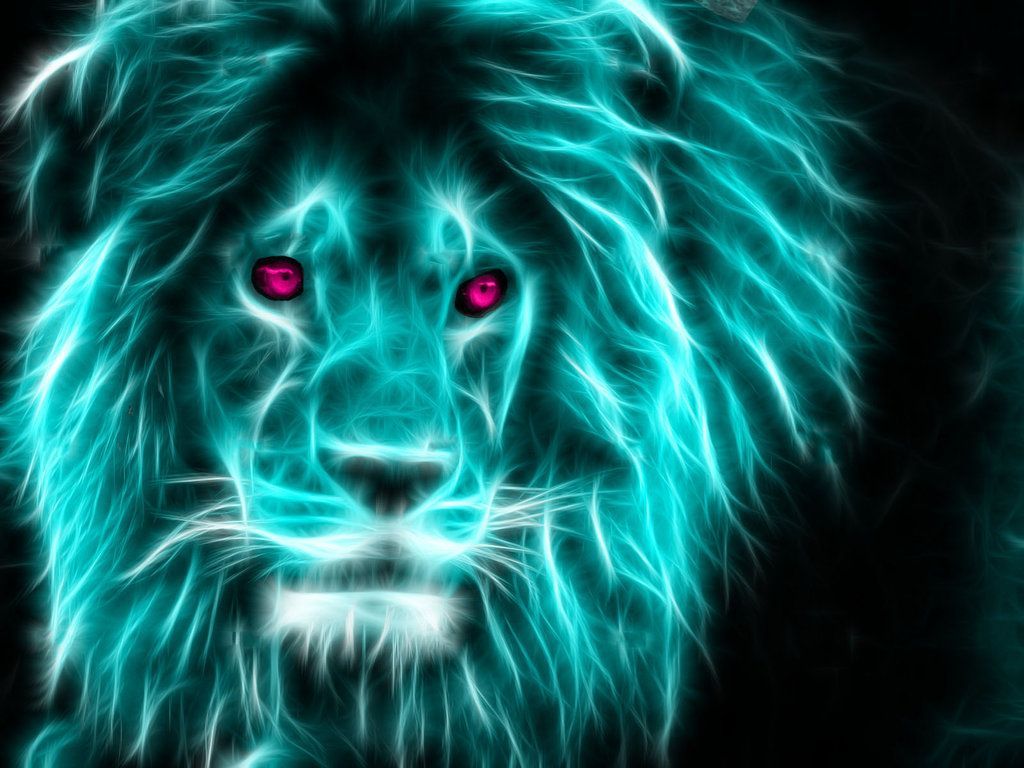 Leone neon turchese fractal, 1024x768 HD, PC Desktop