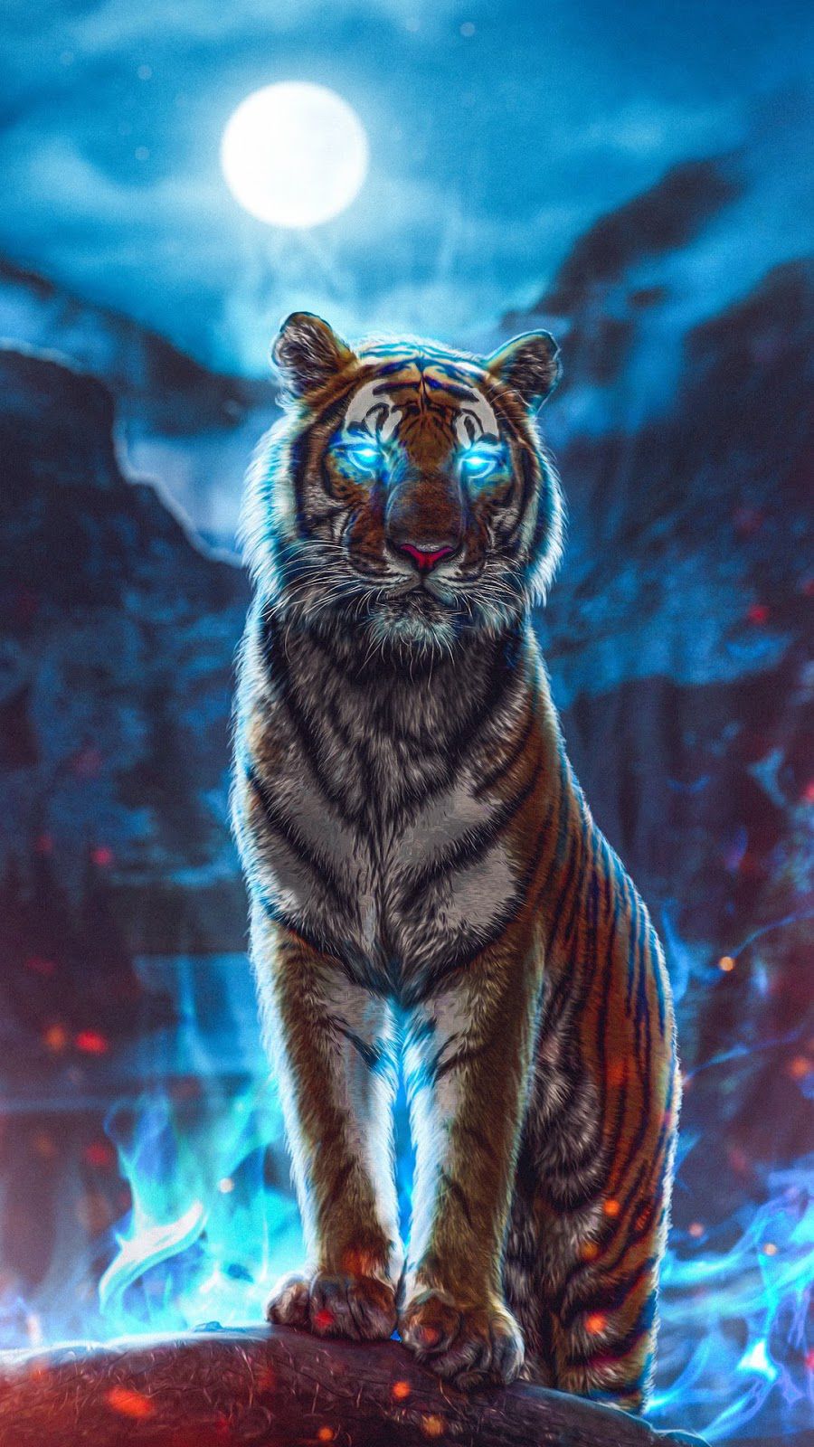 Tigre occhi blu luminosi, 900x1600 Full HD Verticale, Smartphone