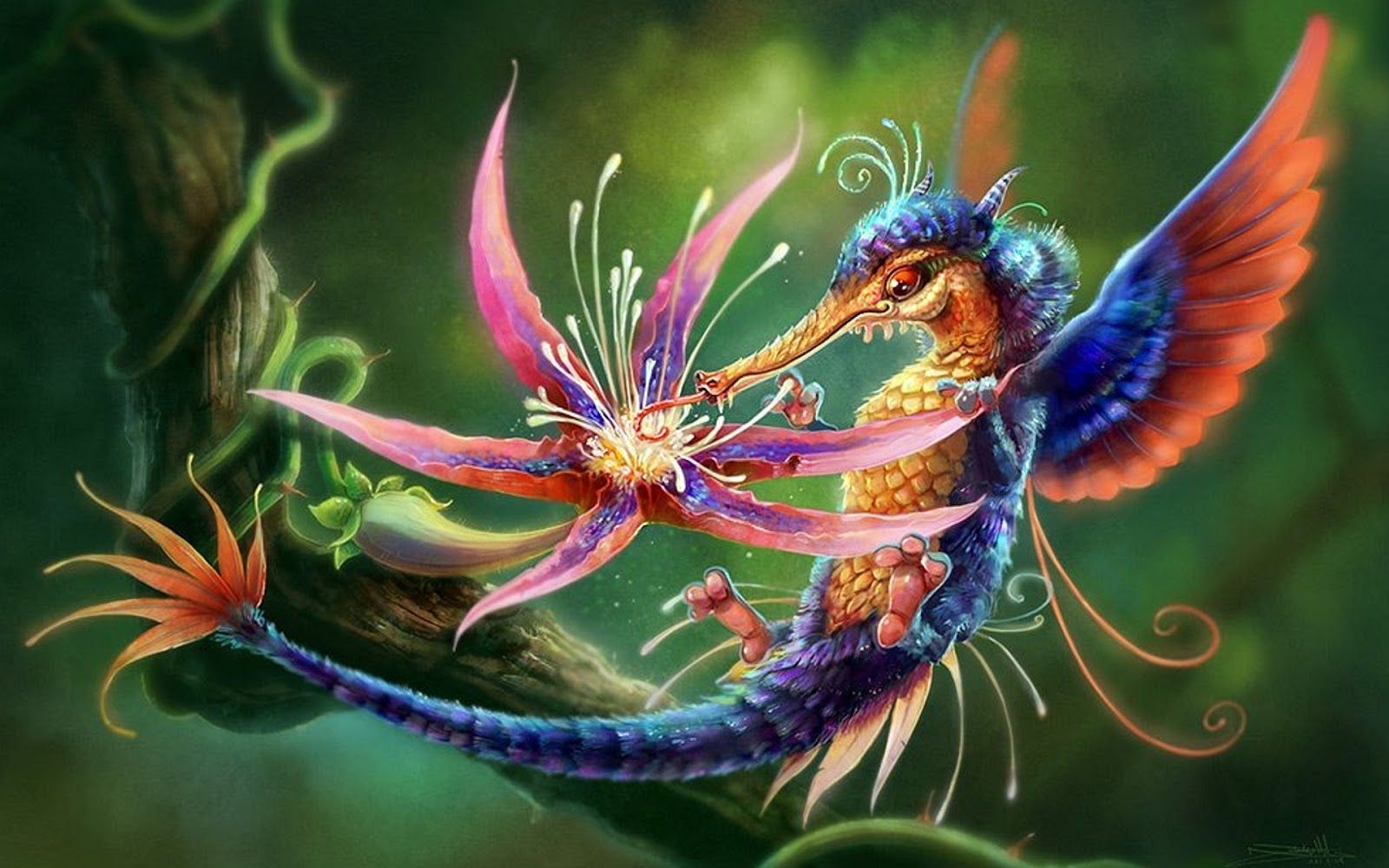 Colibrì drago fantasy fiore, 1600x1000 HD Ready, Acer Nitro