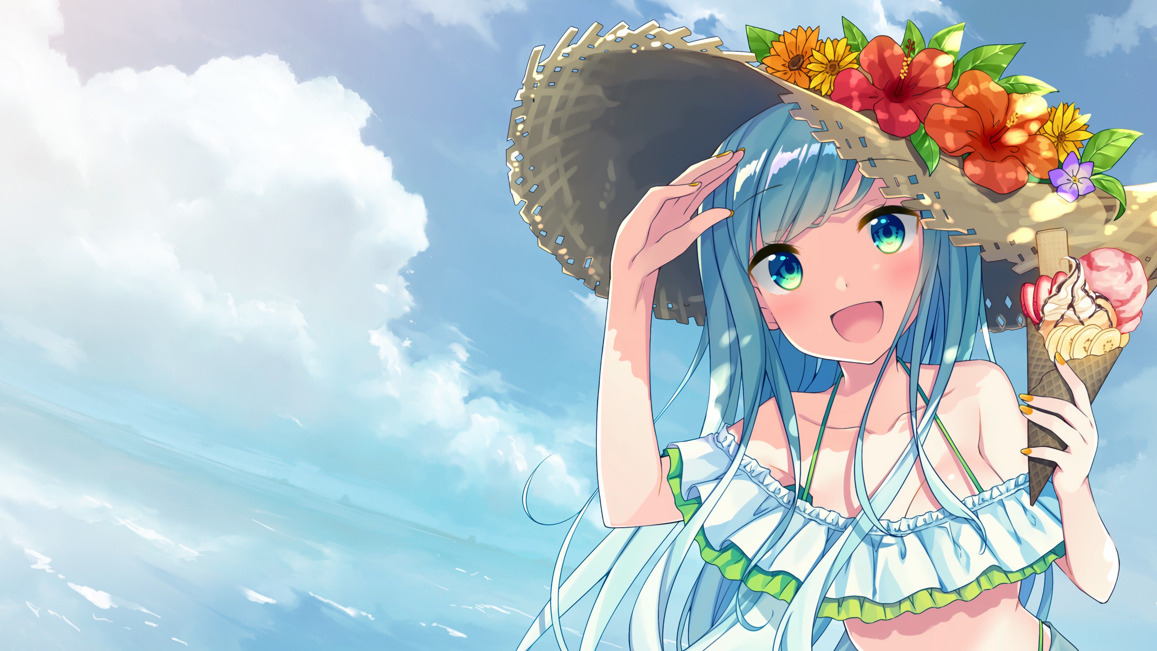 Ragazza anime capelli blu gelato, 3840x2160 4K, Desktop 4K