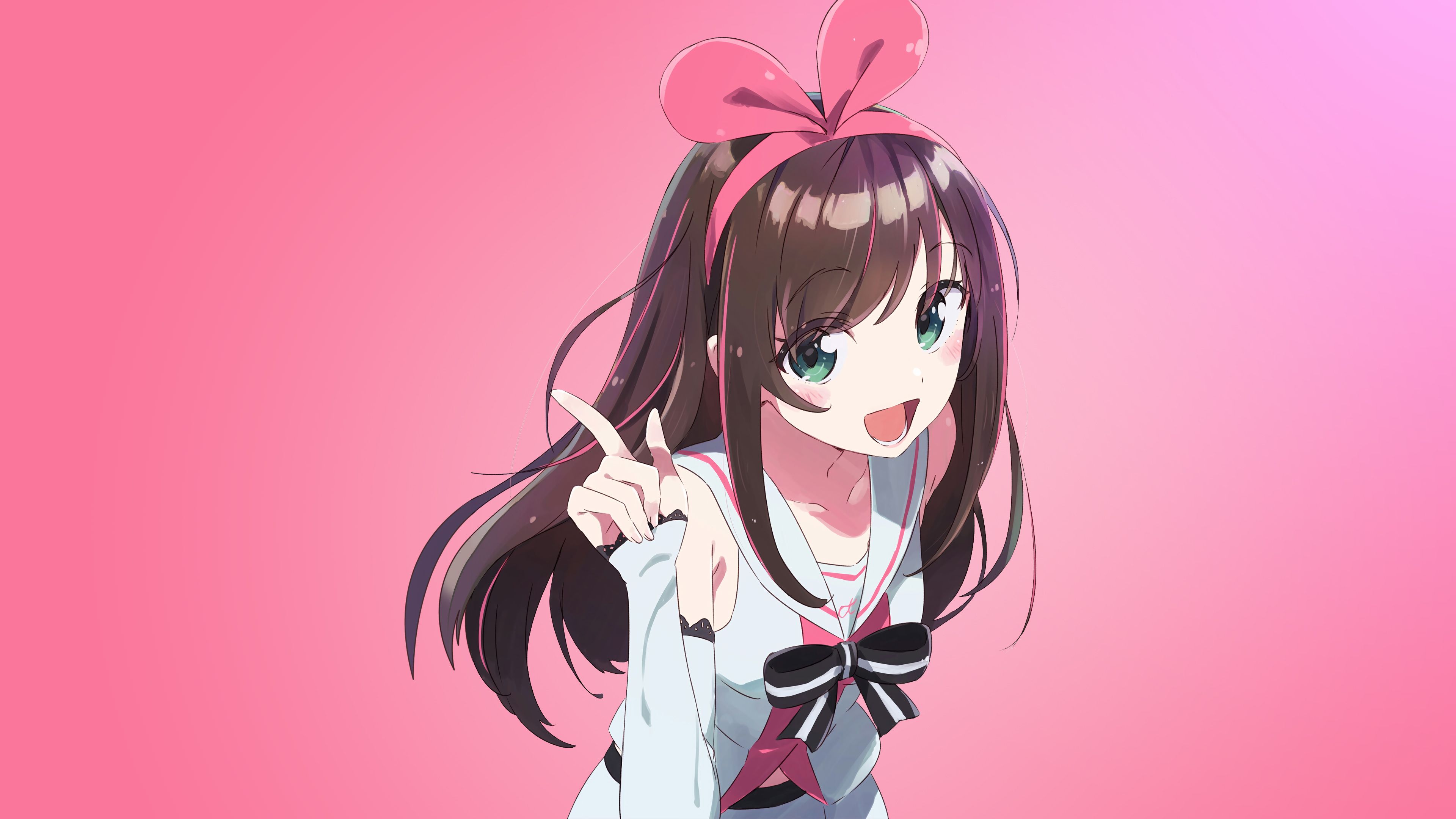 ragazza anime capelli castani fiocco rosa, 3840x2160 4K Ultra HD, Monitor 4K