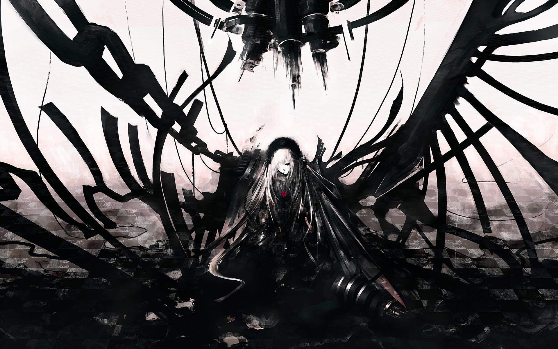 Anime alato gotico bianco nero, 1920x1200 Full HD+, iMac
