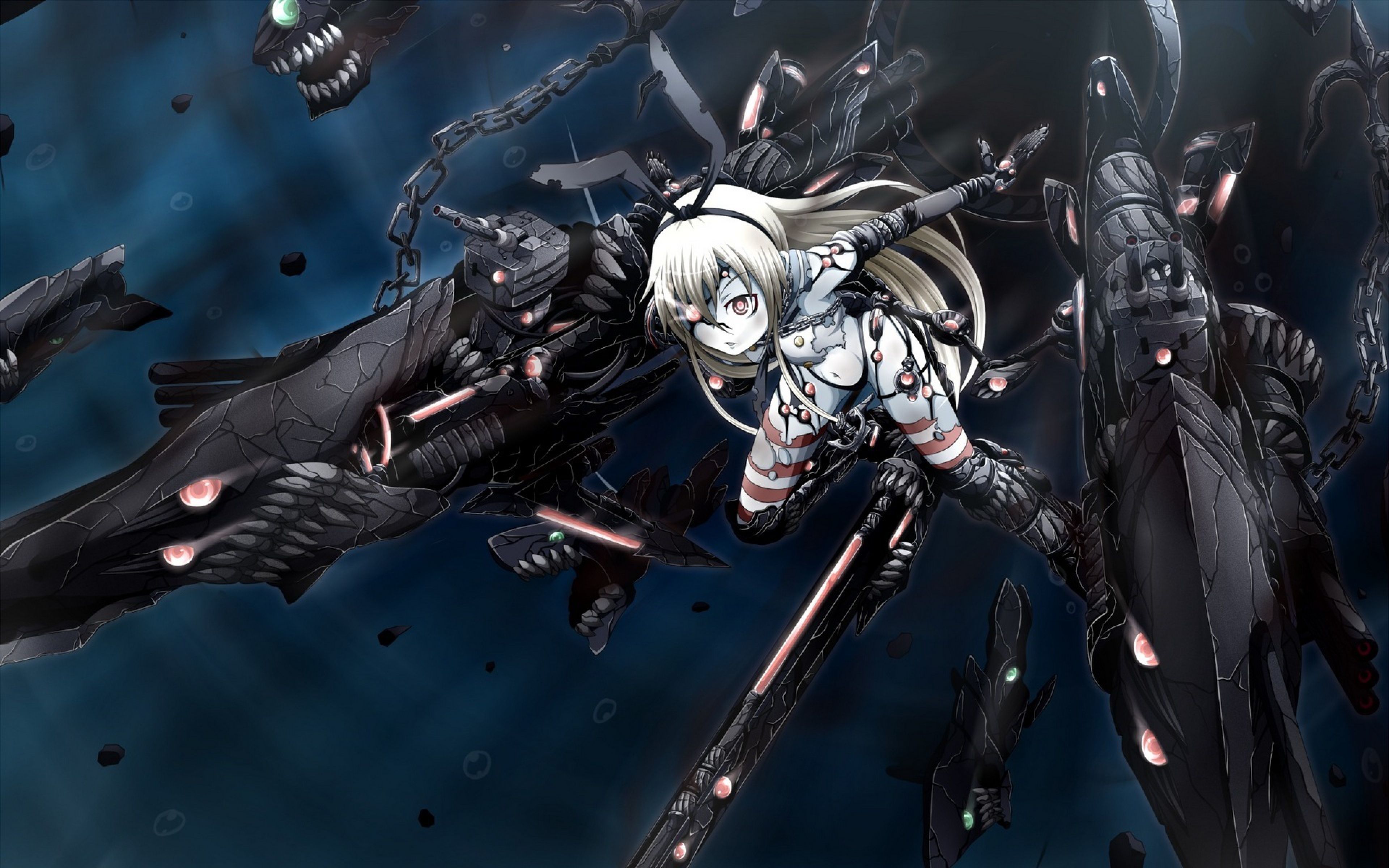 Ragazza anime con armi meccaniche nere, 3840x2400 UHD, PC 4K