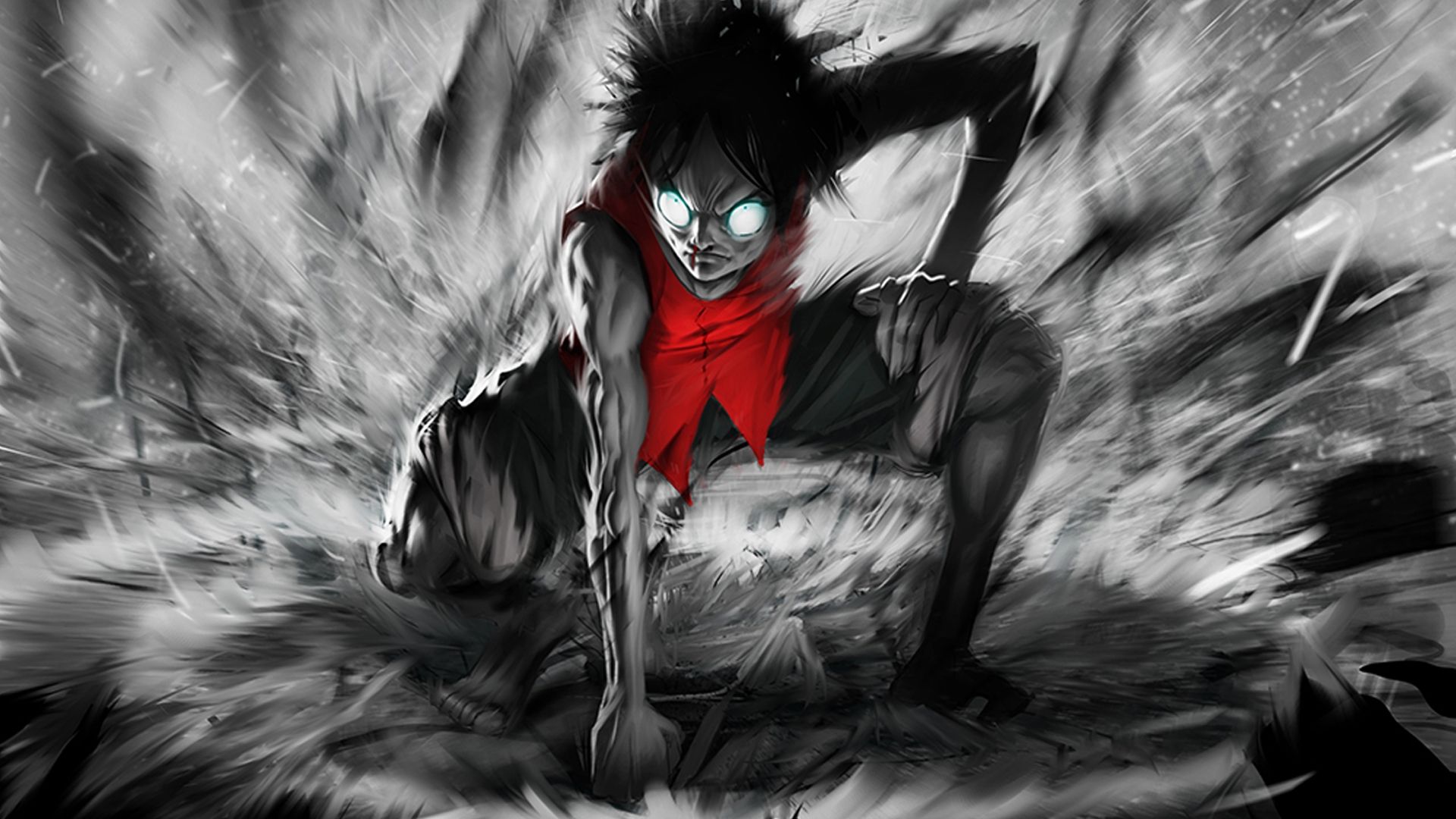 Rufy One Piece bianco nero, anime pirati, 1920x1080 1080p, Desktop