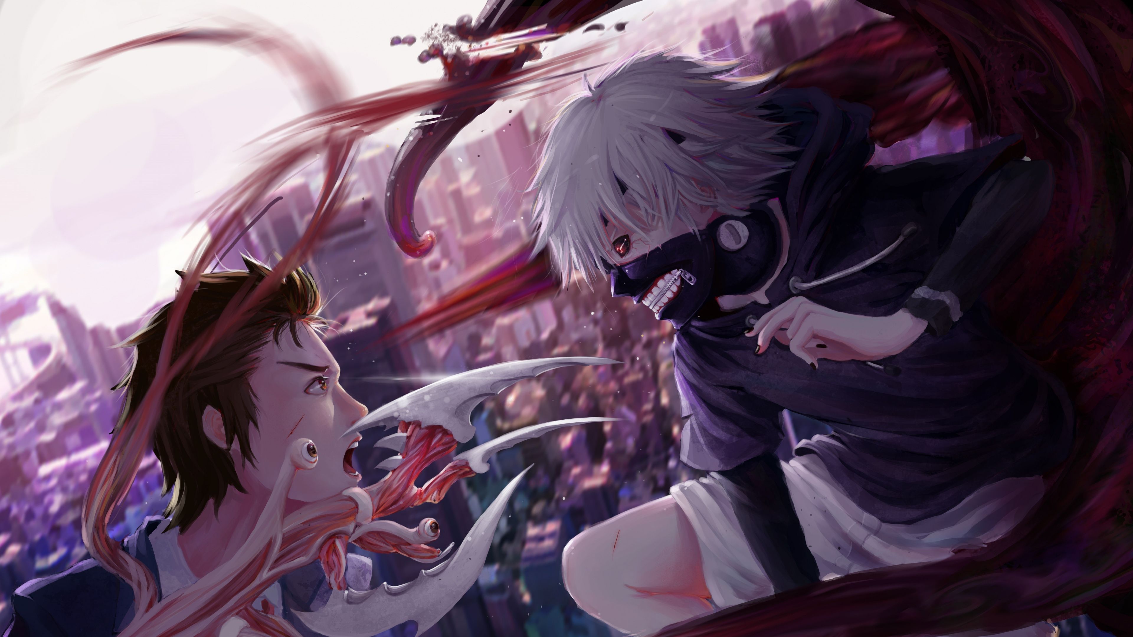 Tokyo Ghoul personaggi combattimento, anime, 3840x2160 UHD, PC 4K
