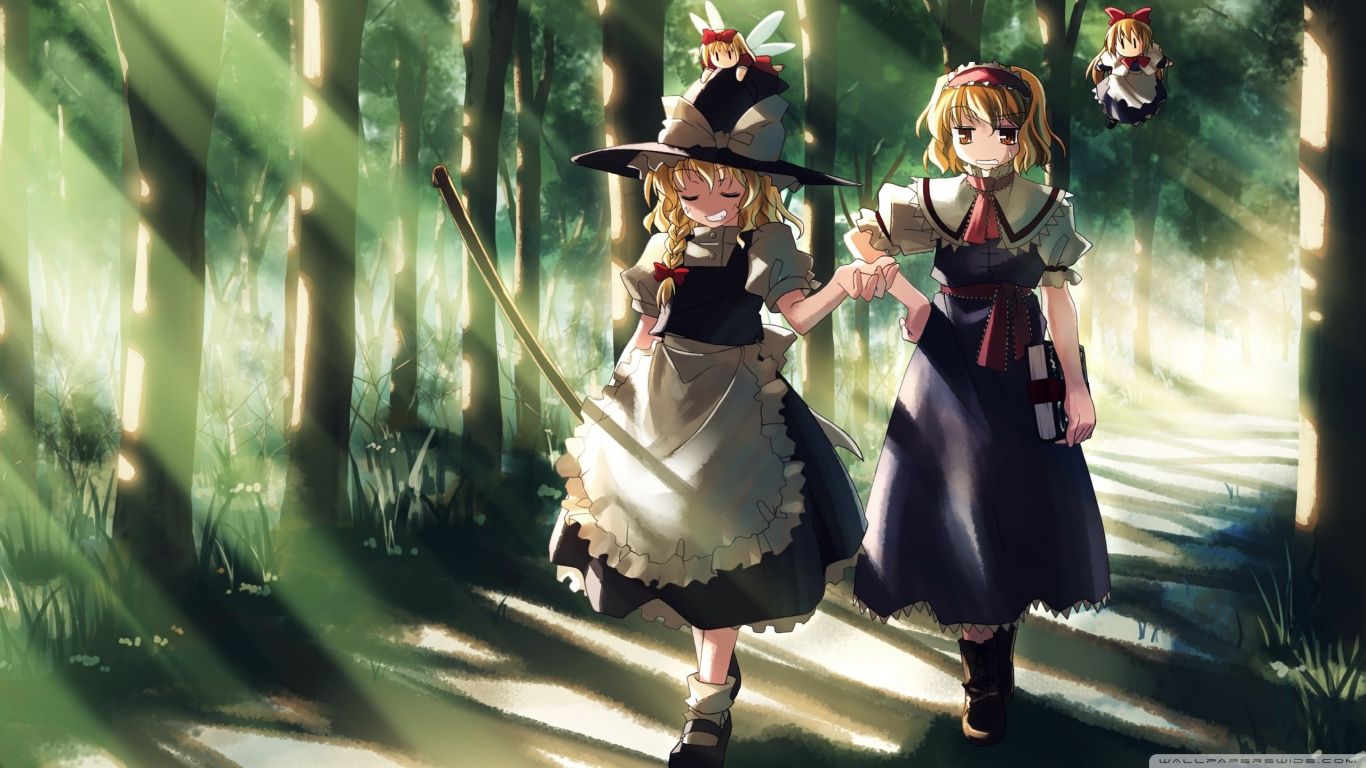 Ragazze anime nella foresta, 1366x768 720p, PC