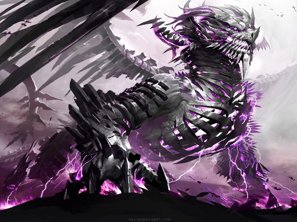 Drago nero con fulmini viola, 1024x768 HD, Desktop