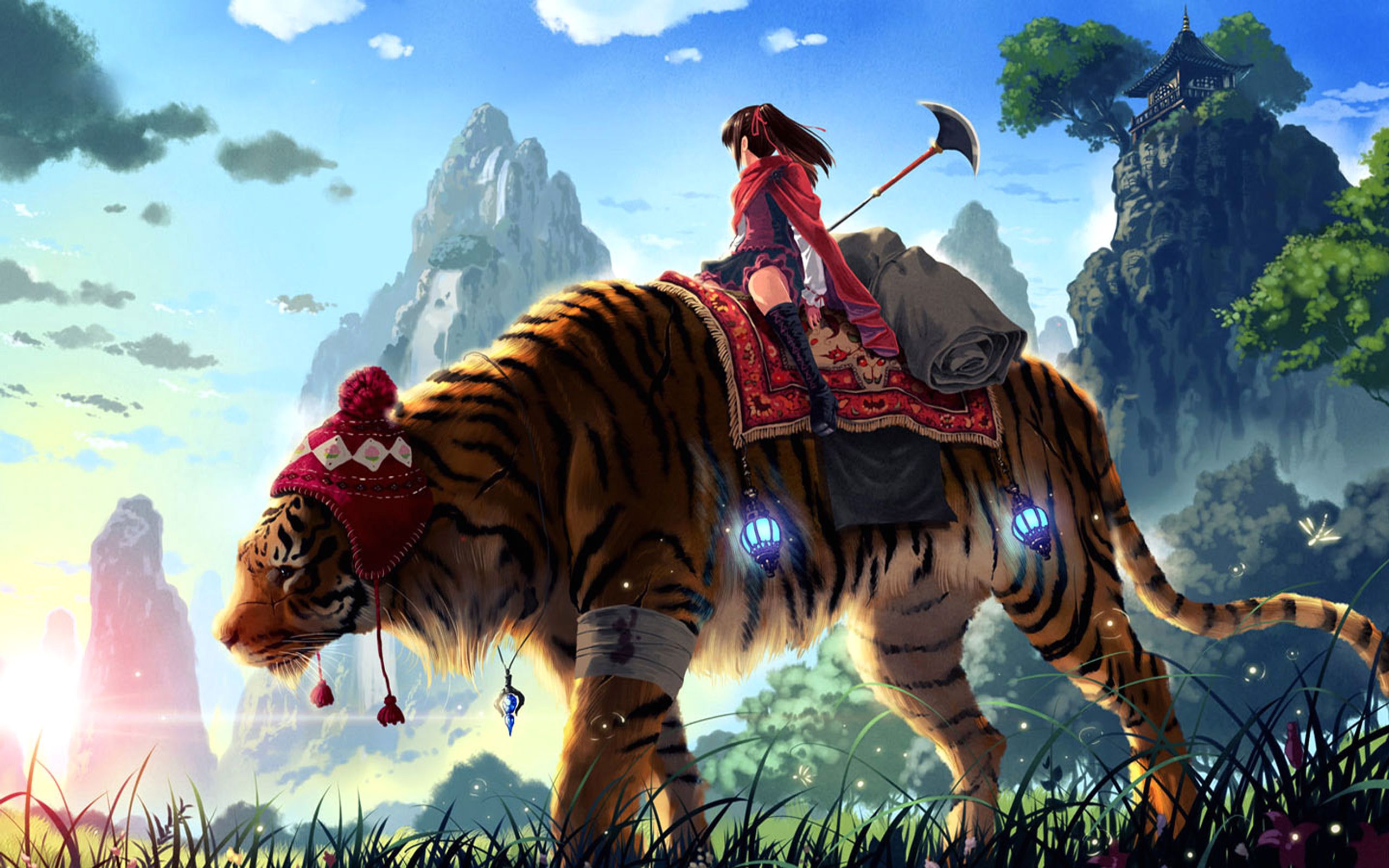 Personaggio anime su tigre gigante, 2560x1600 2K+, Desktop